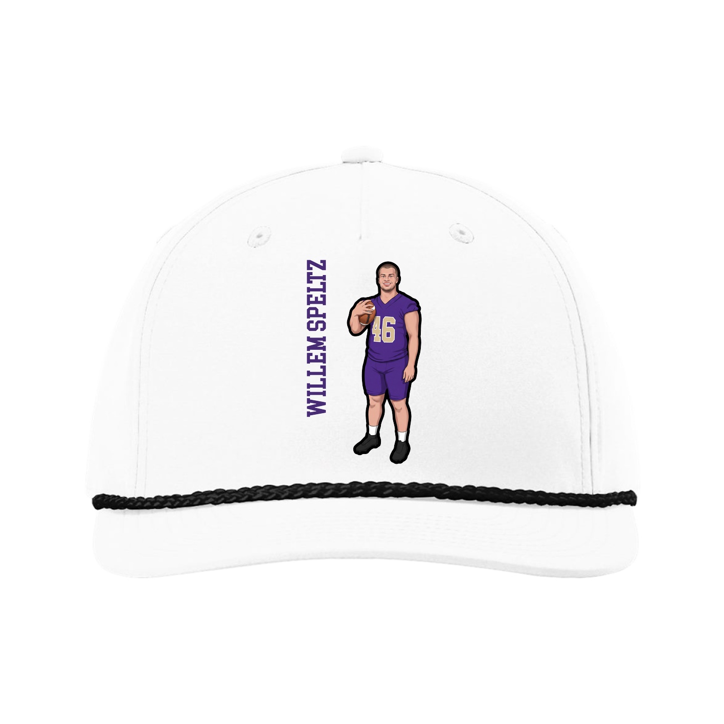 Five-Panel Classic Rope Cap — Name Vertical in White