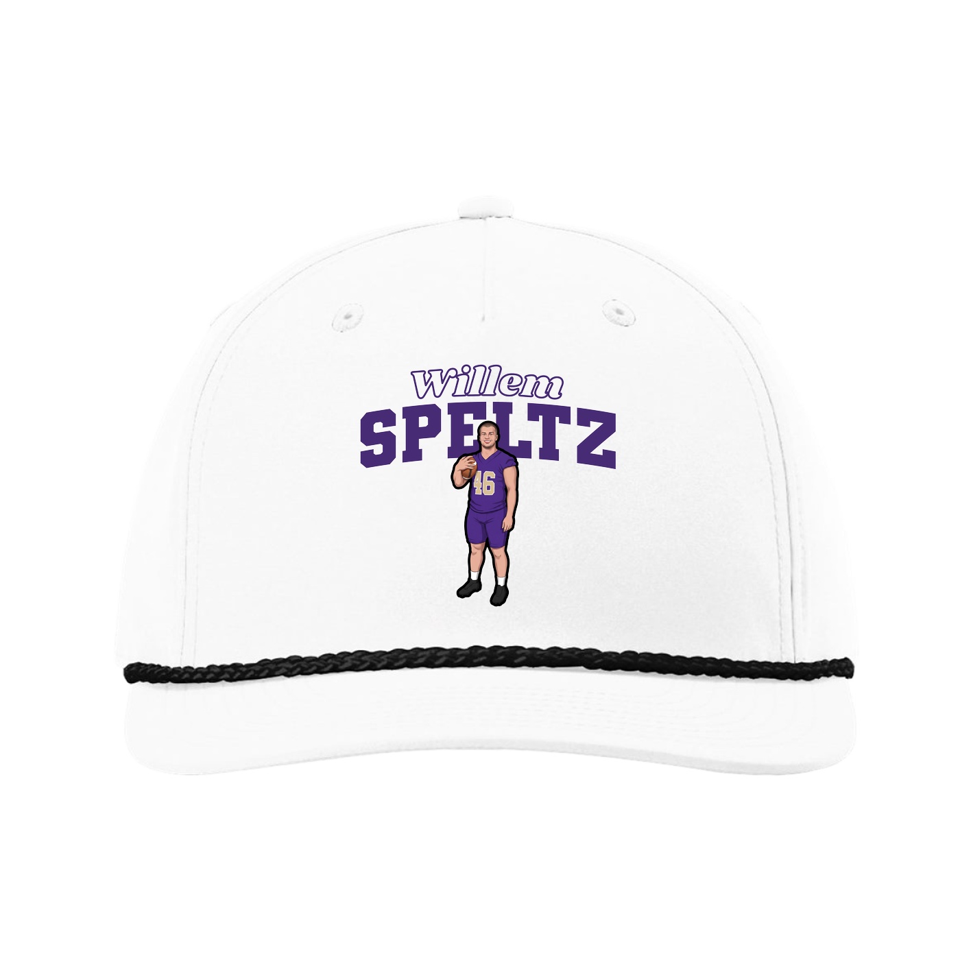 Five-Panel Classic Rope Cap — Name Arch in White