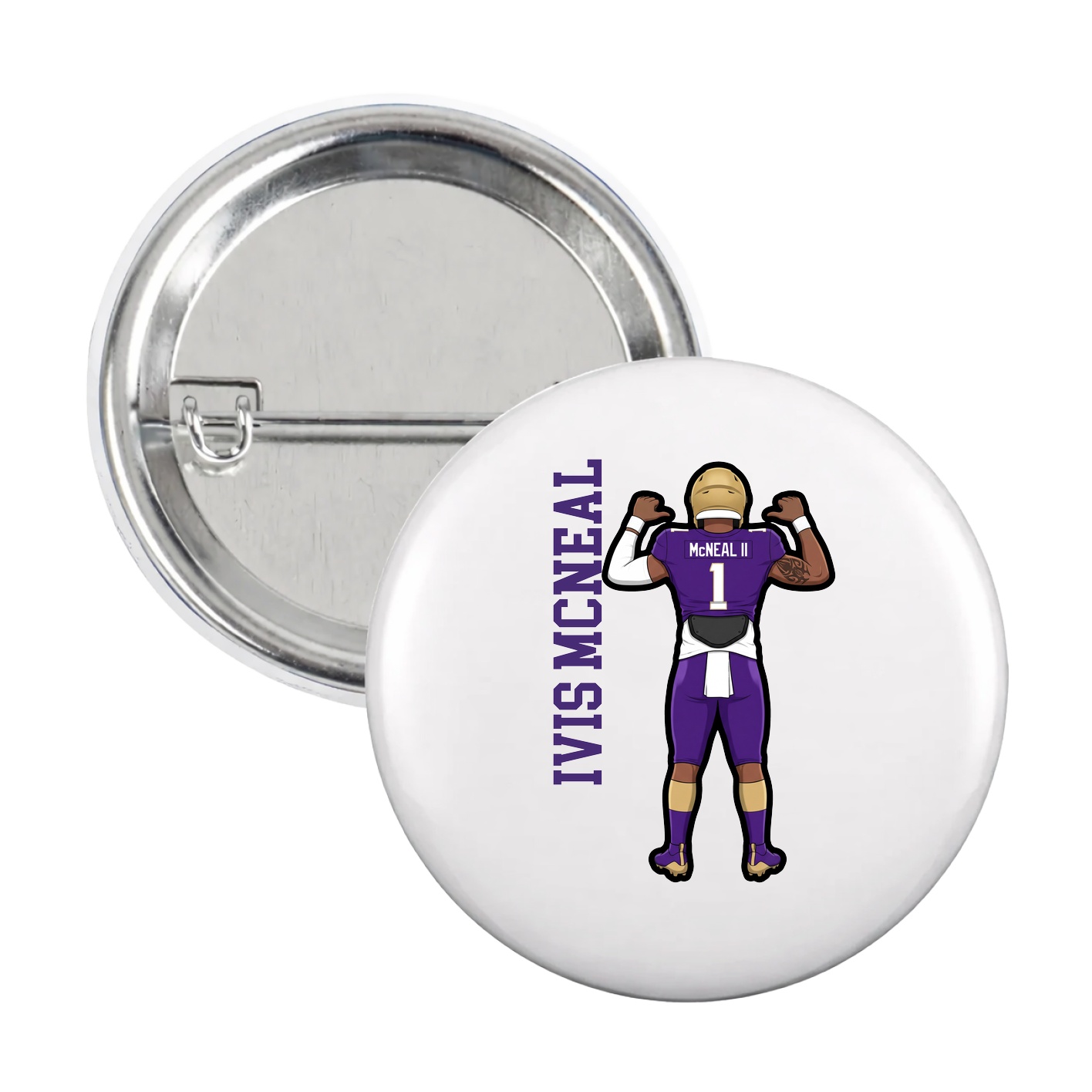 Game Day Button — Name Vertical in White
