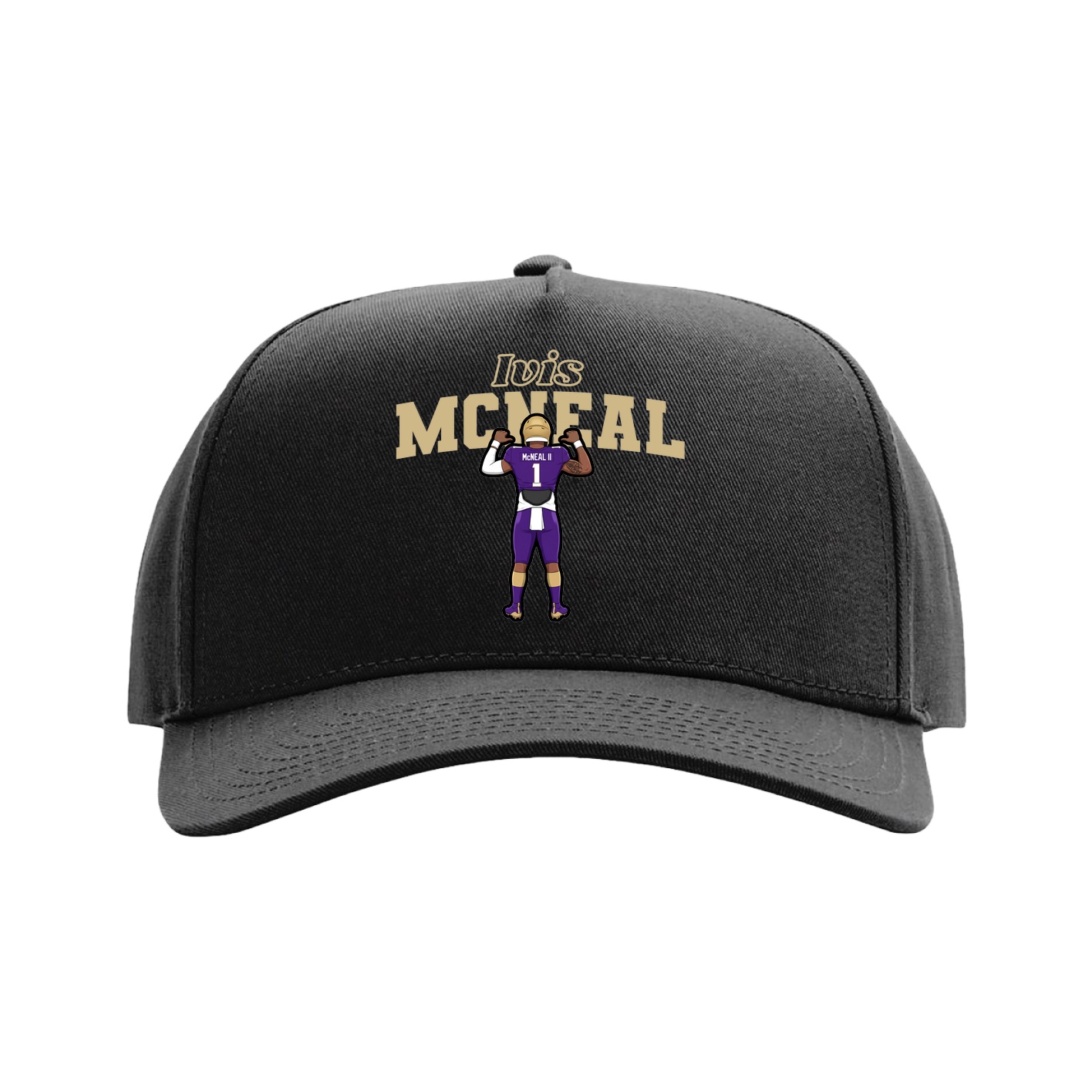 Full Fabric Five-Panel Champ Cap — Name Arch in Black