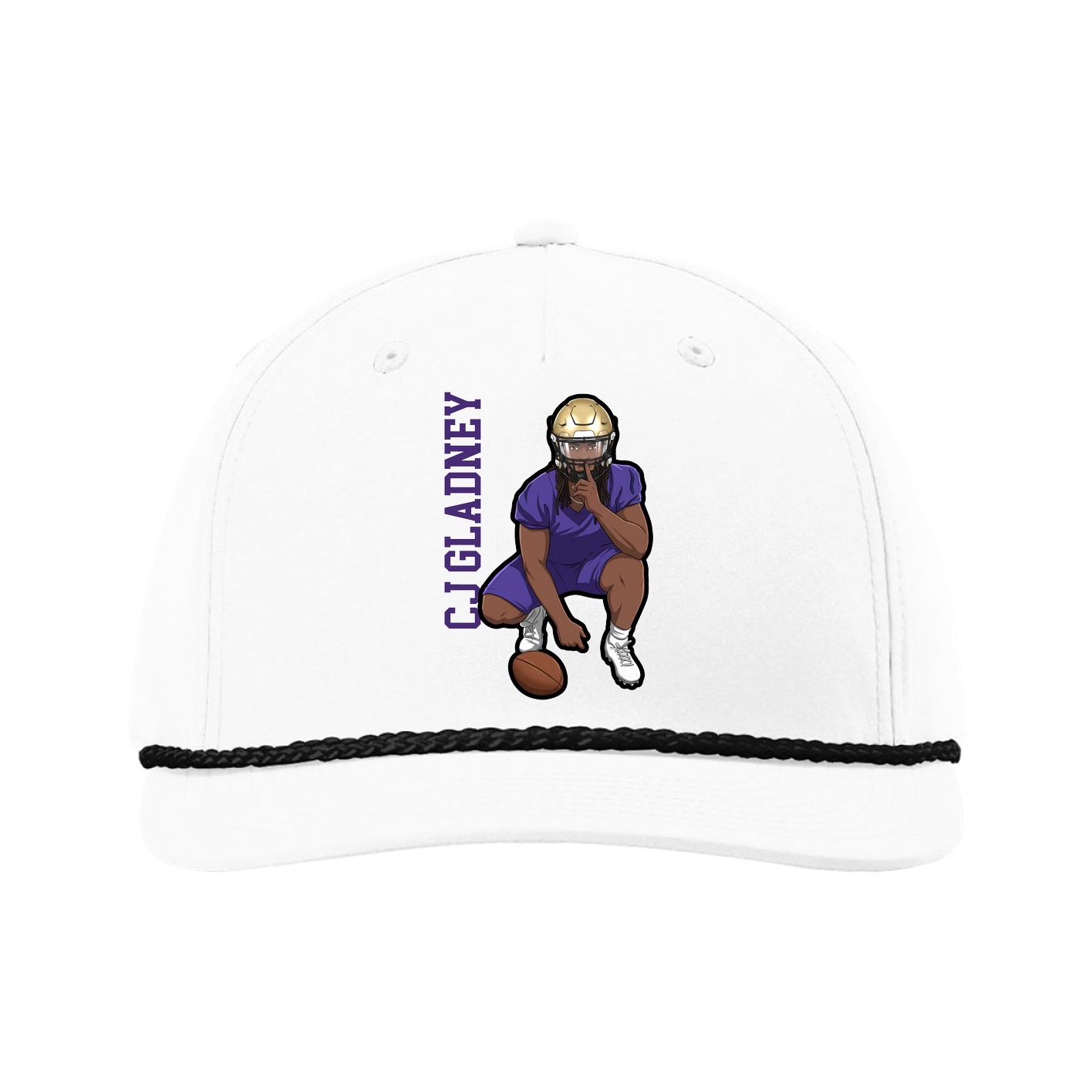 Five-Panel Classic Rope Cap — Name Vertical in White