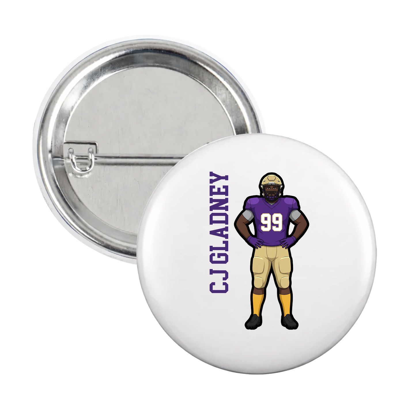 Game Day Button — Name Vertical in White