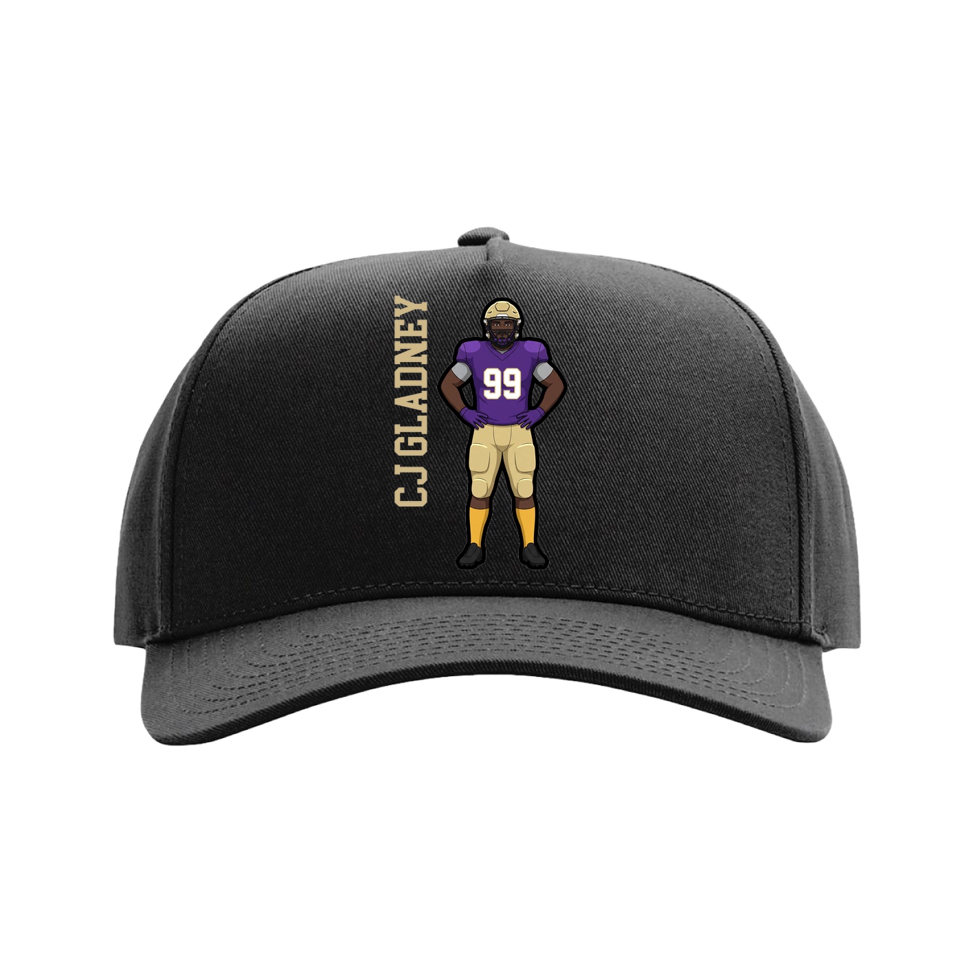 Full Fabric Five-Panel Champ Cap — Name Vertical in Black