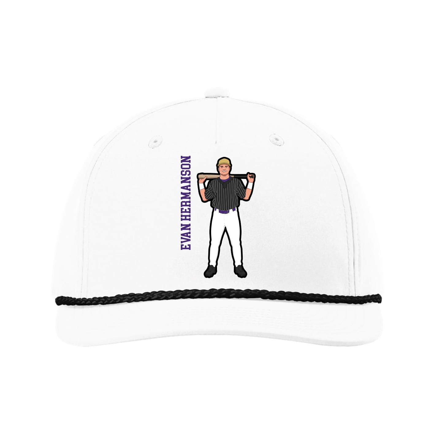 Five-Panel Classic Rope Cap — Name Vertical in White