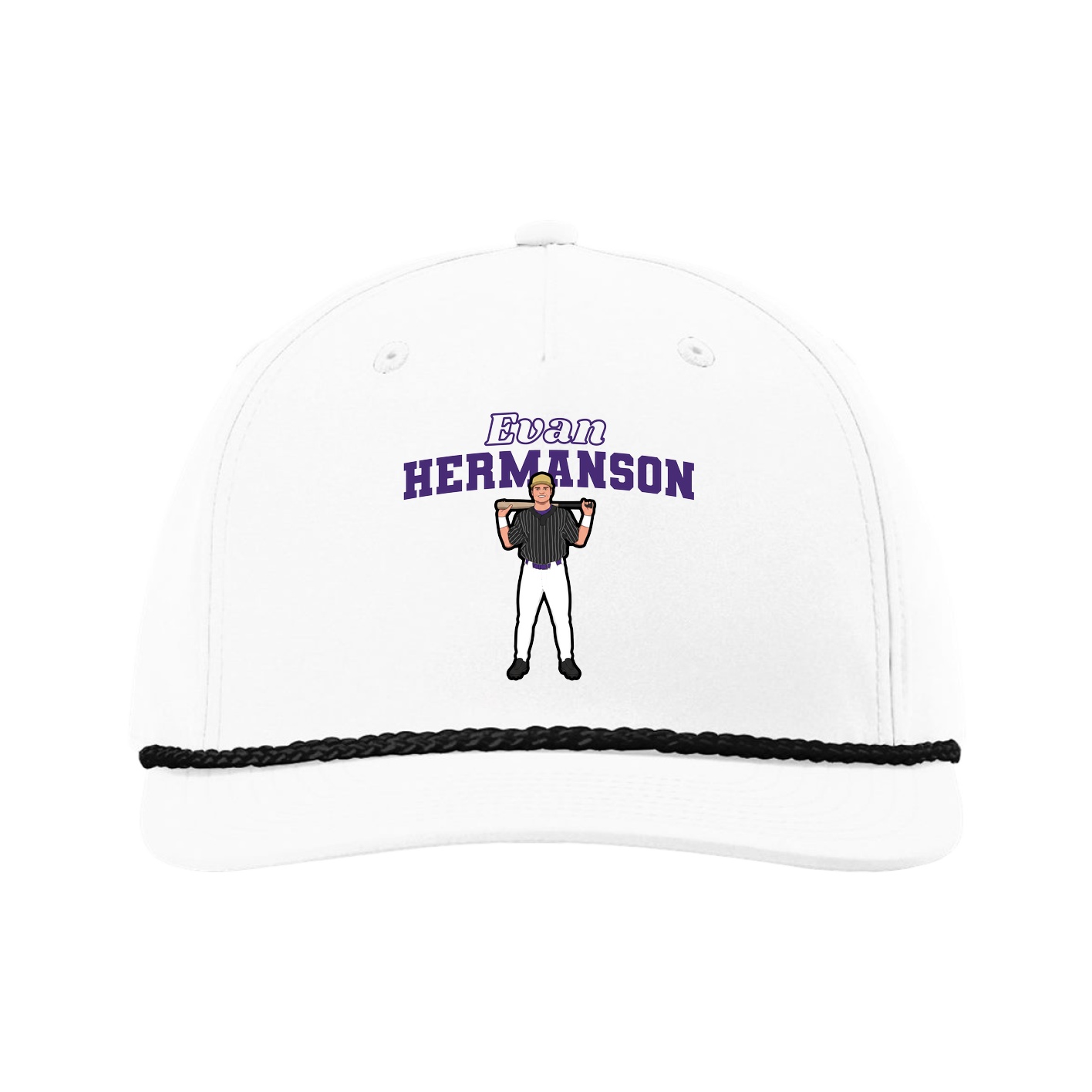 Five-Panel Classic Rope Cap — Name Arch in White