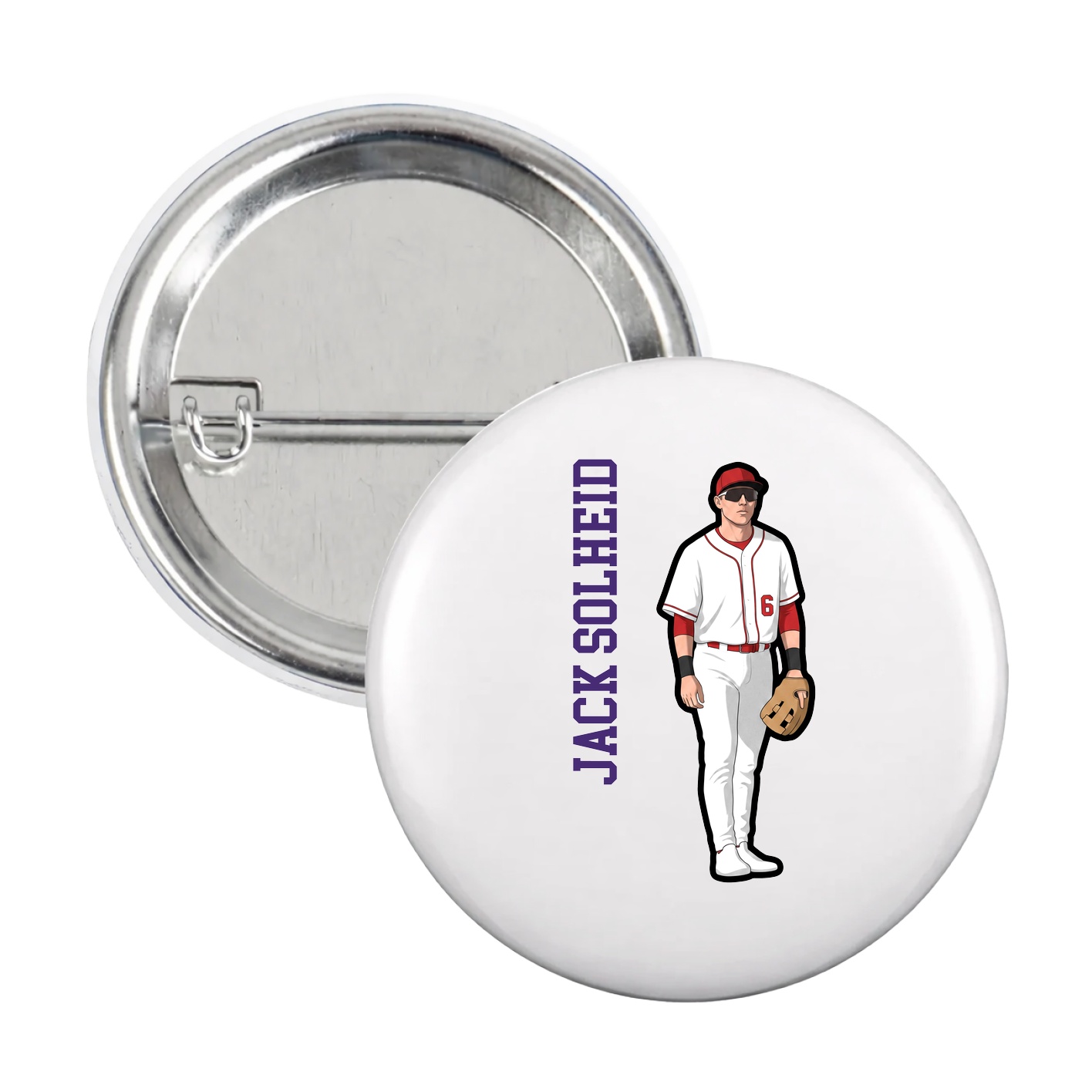 Game Day Button — Name Vertical in White
