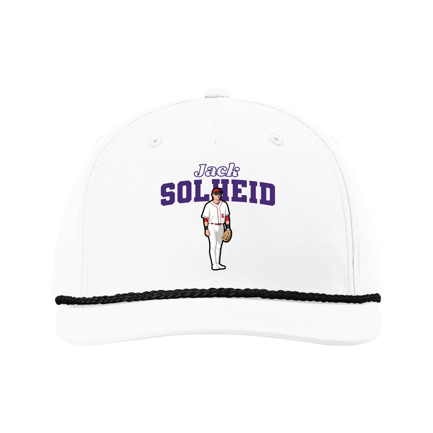 Five-Panel Classic Rope Cap — Name Arch in White