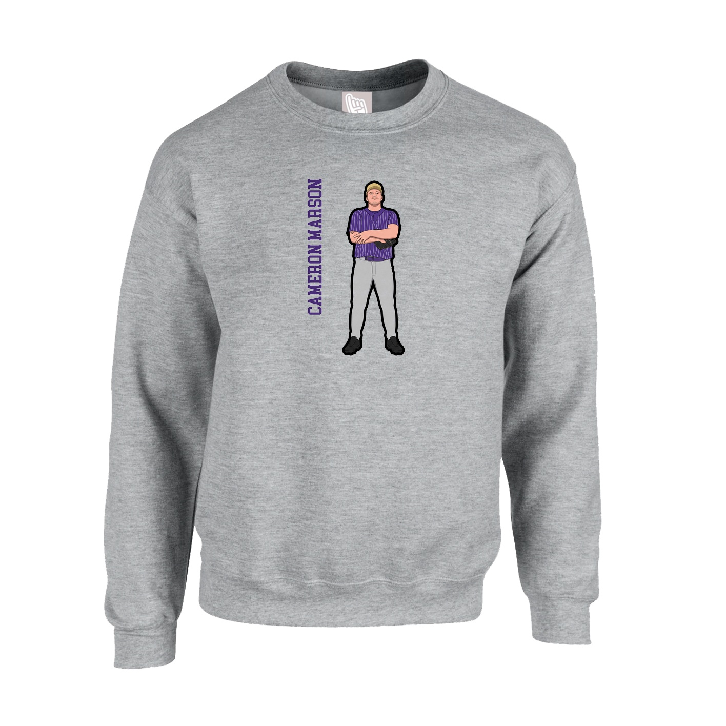 Fleece Crew — Name Vertical in Grey