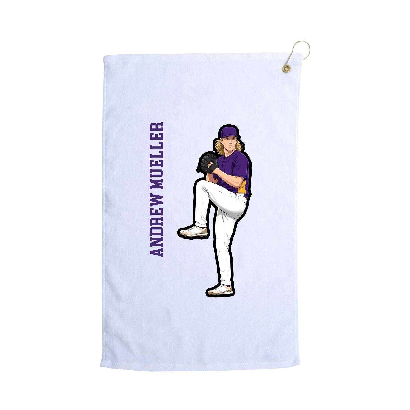 Golf Towel — Name Vertical in White