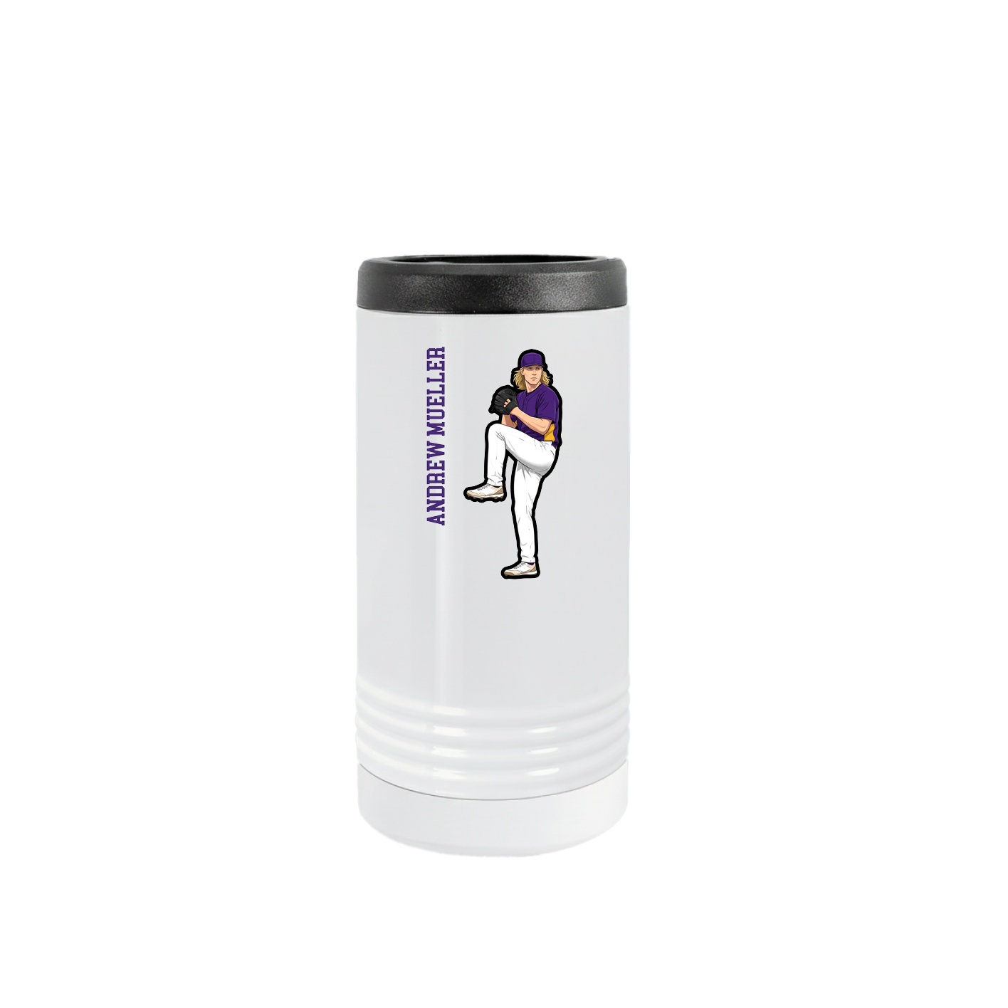 Slim Beverage Holder — Name Vertical in White
