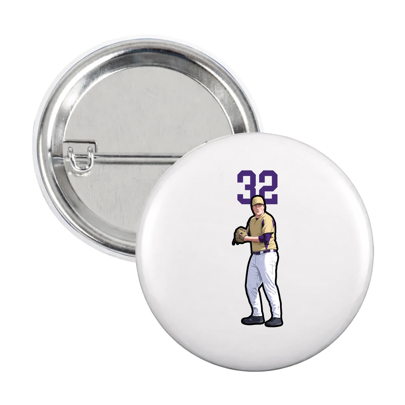 Game Day Button — Number Top in White
