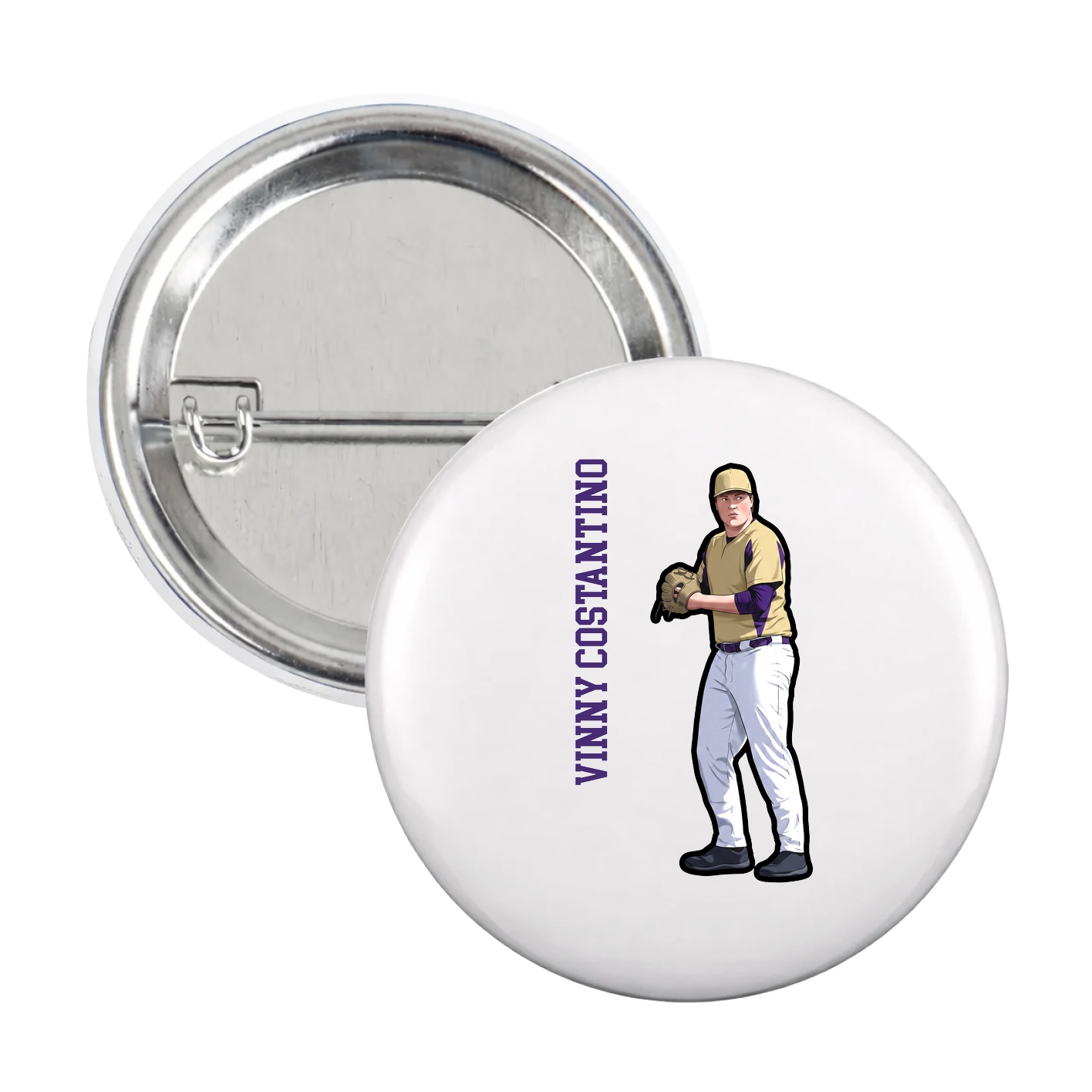 Game Day Button — Name Vertical in White