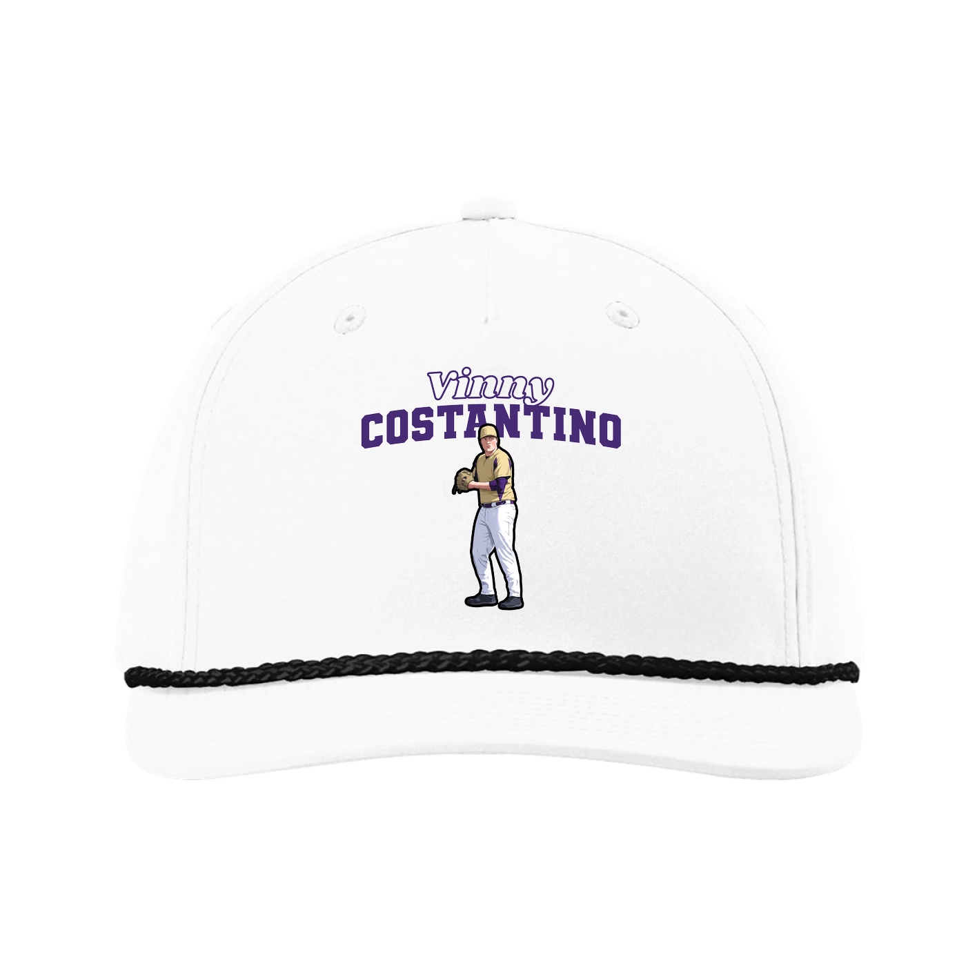 Five-Panel Classic Rope Cap — Name Arch in White