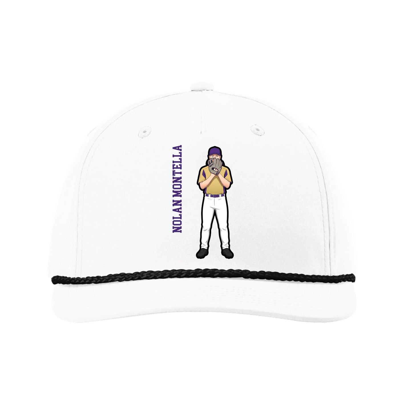 Five-Panel Classic Rope Cap — Name Vertical in White