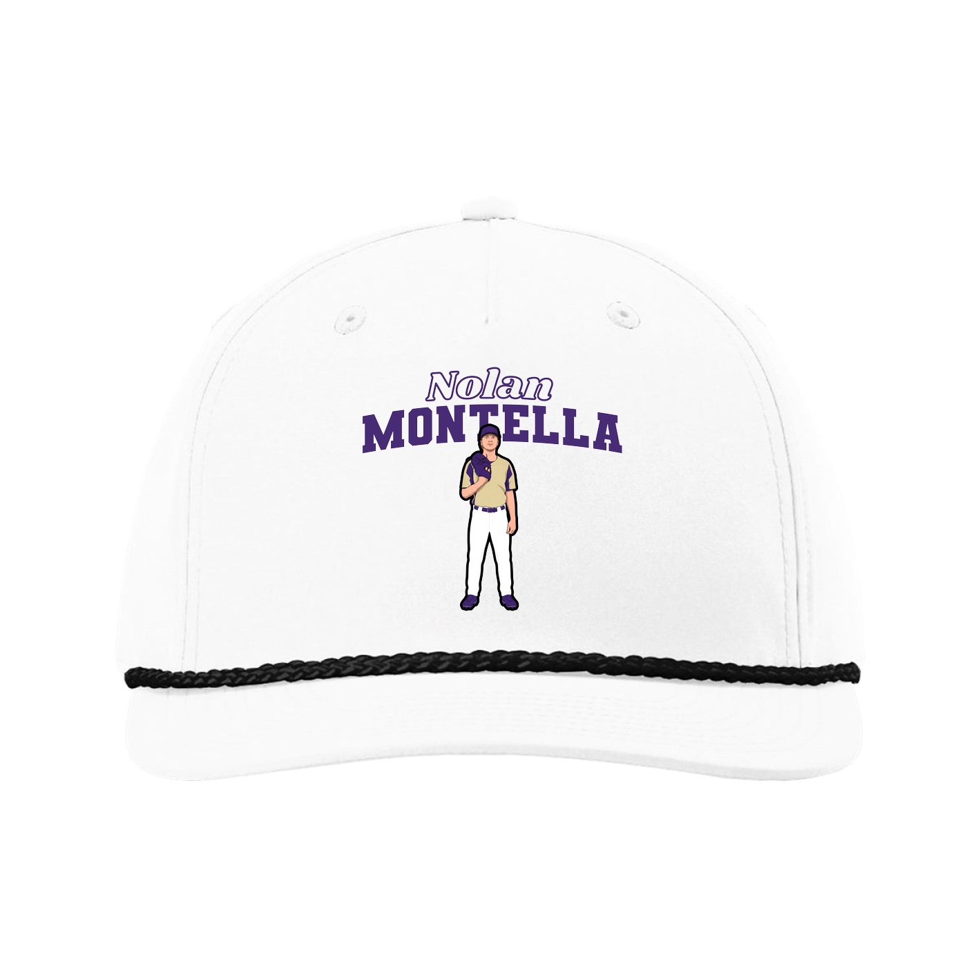 Five-Panel Classic Rope Cap — Name Arch in White