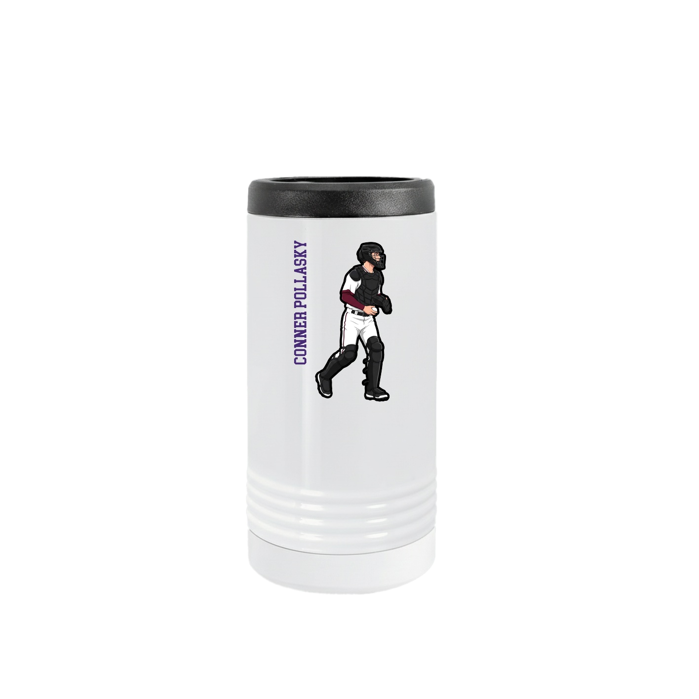 Slim Beverage Holder — Name Vertical in White