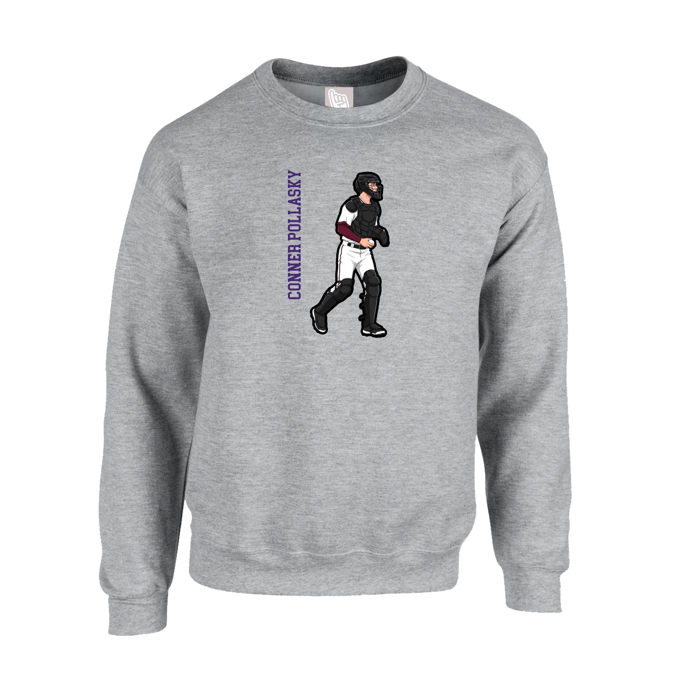 Fleece Crew — Name Vertical in Grey