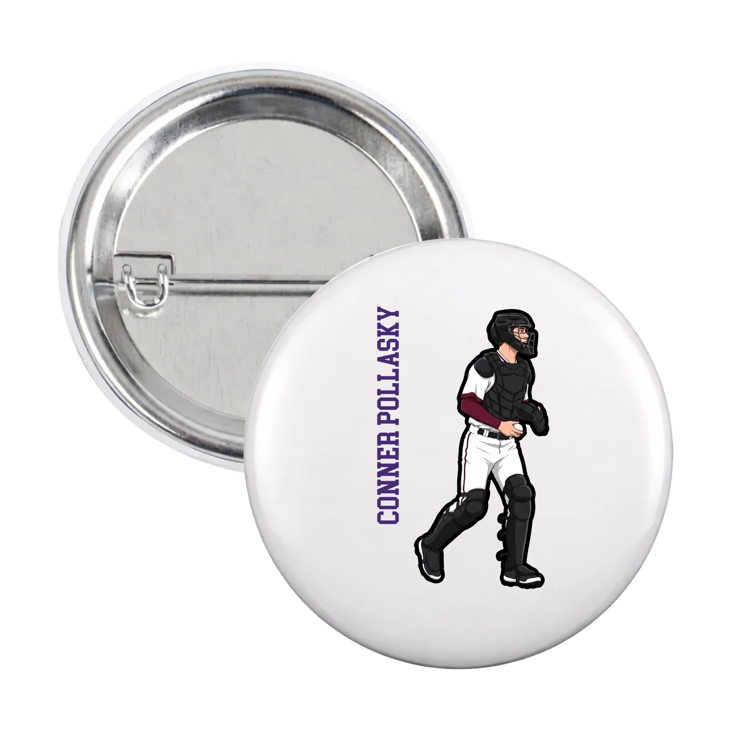 Game Day Button — Name Vertical in White