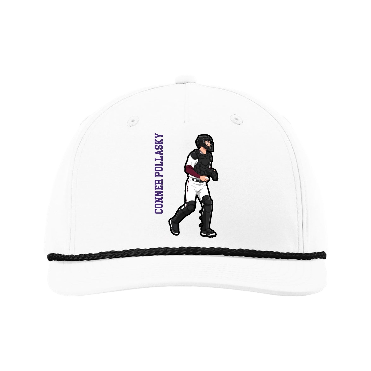 Five-Panel Classic Rope Cap — Name Vertical in White