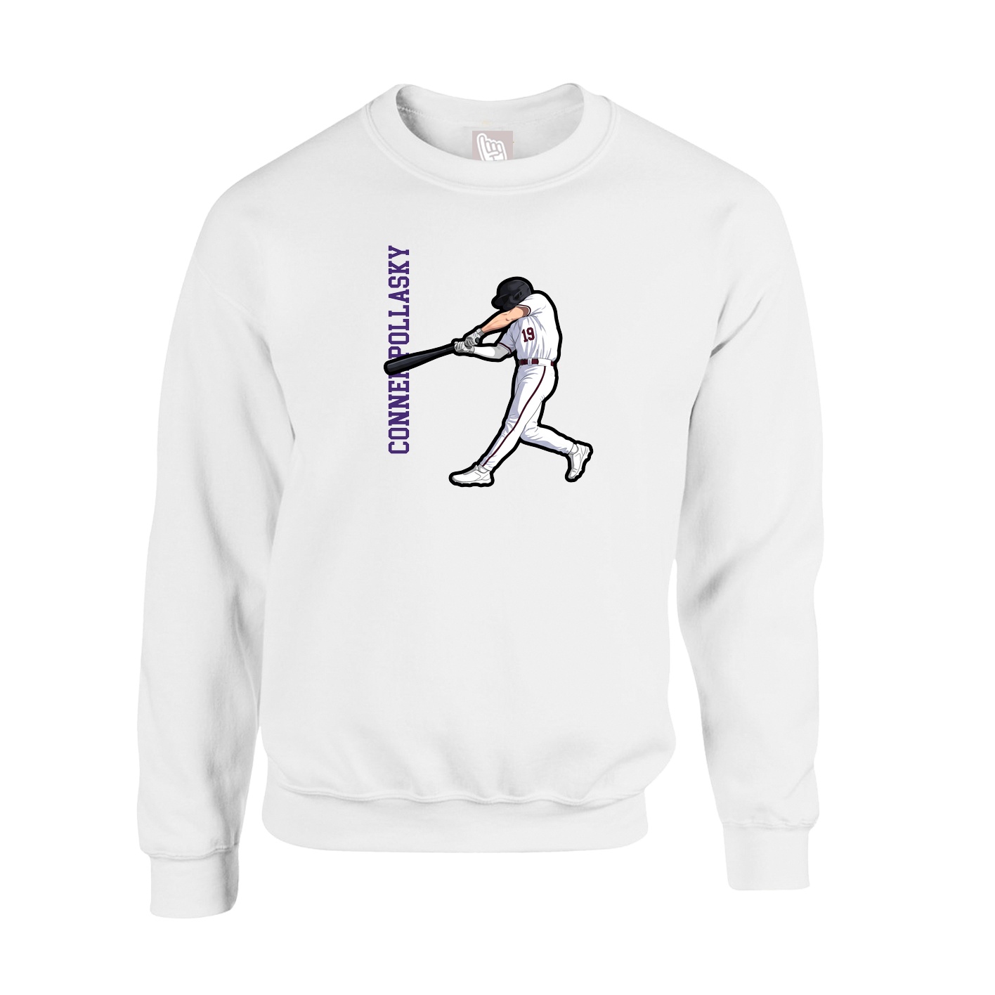 Fleece Crew — Name Vertical in White