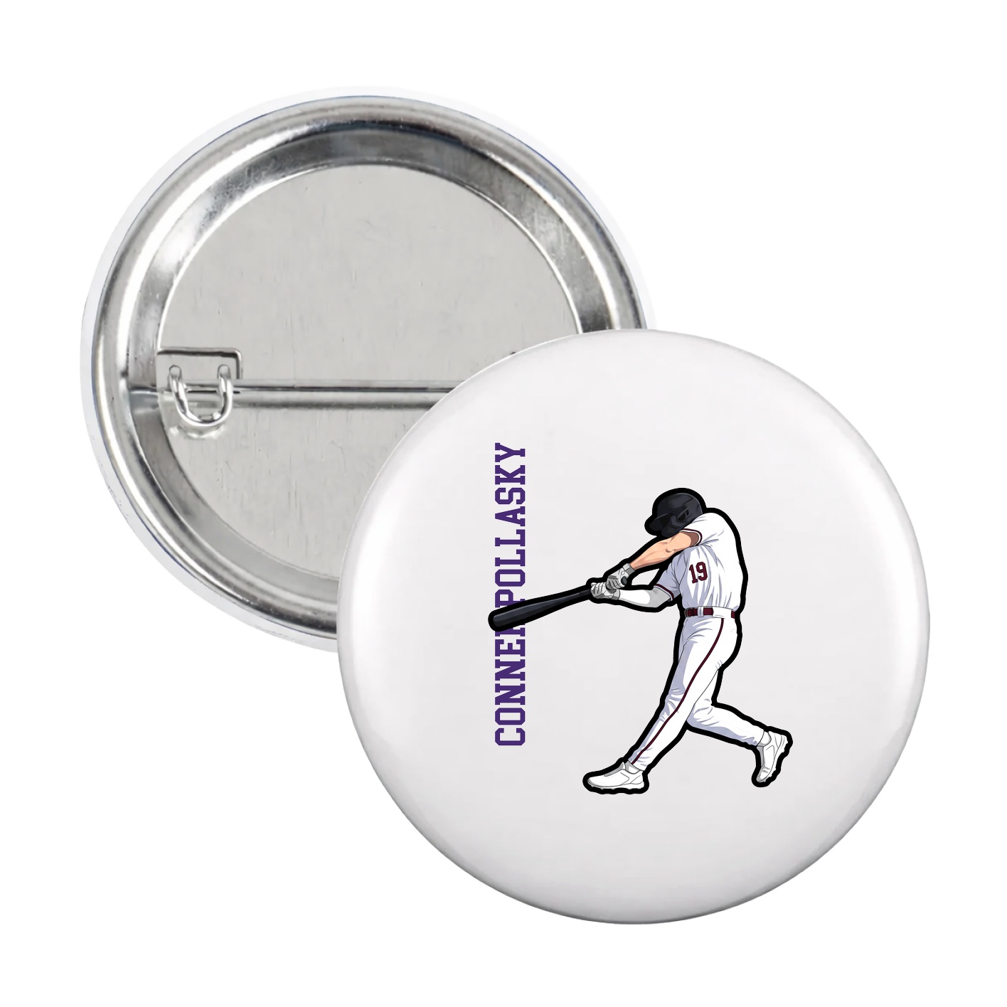 Game Day Button — Name Vertical in White