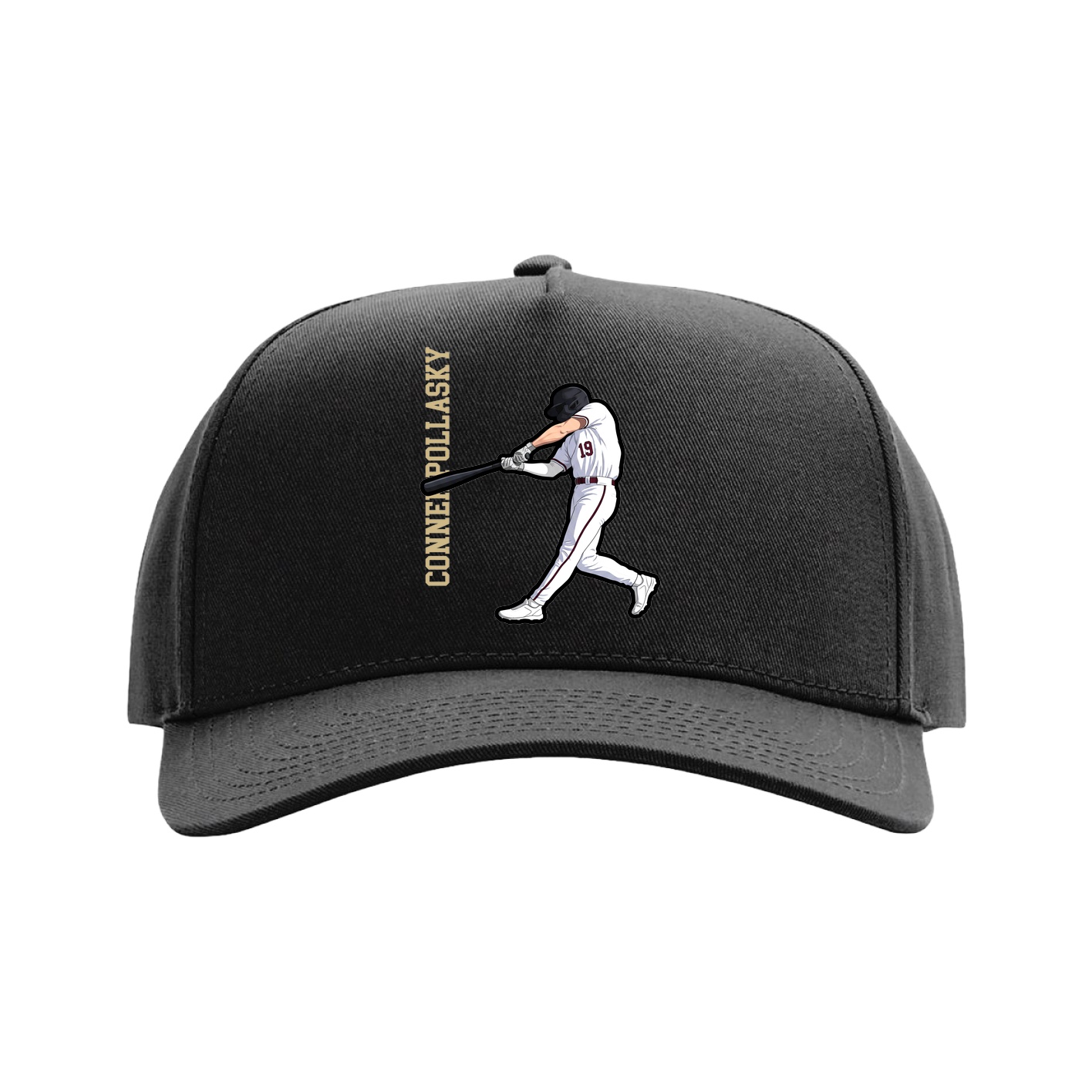 Full Fabric Five-Panel Champ Cap — Name Vertical in Black
