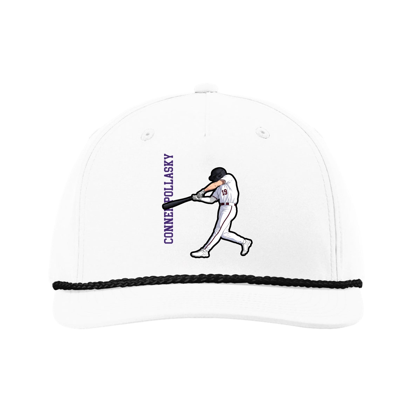 Five-Panel Classic Rope Cap — Name Vertical in White