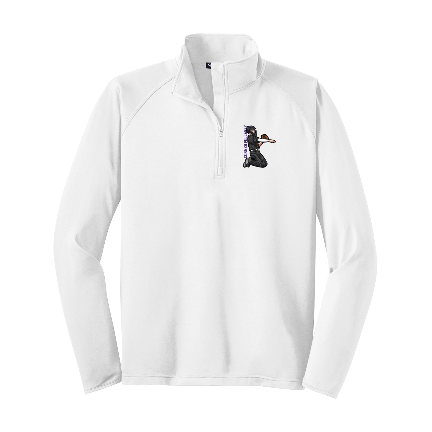Q-Zip Pullover — Name Vertical in White