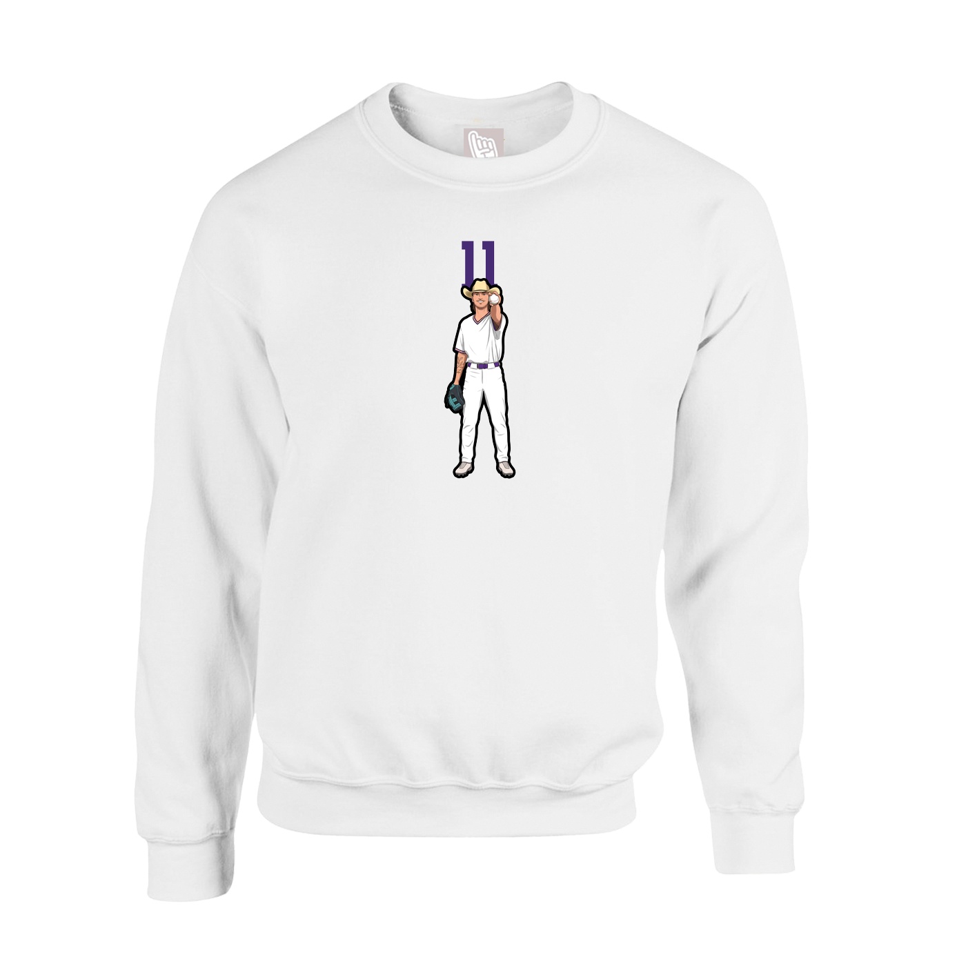 Fleece Crew — Number Top in White