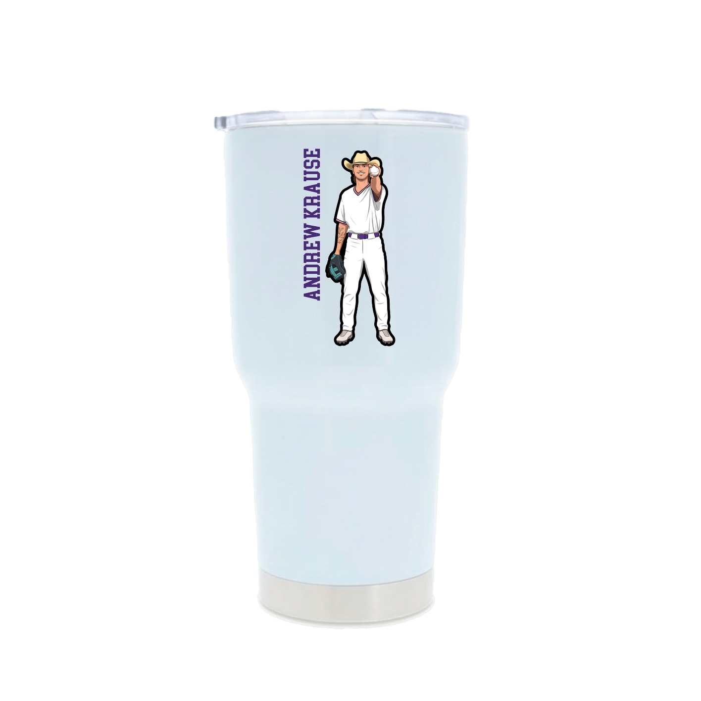 30oz Stainless Steel Tumbler — Name Vertical in White