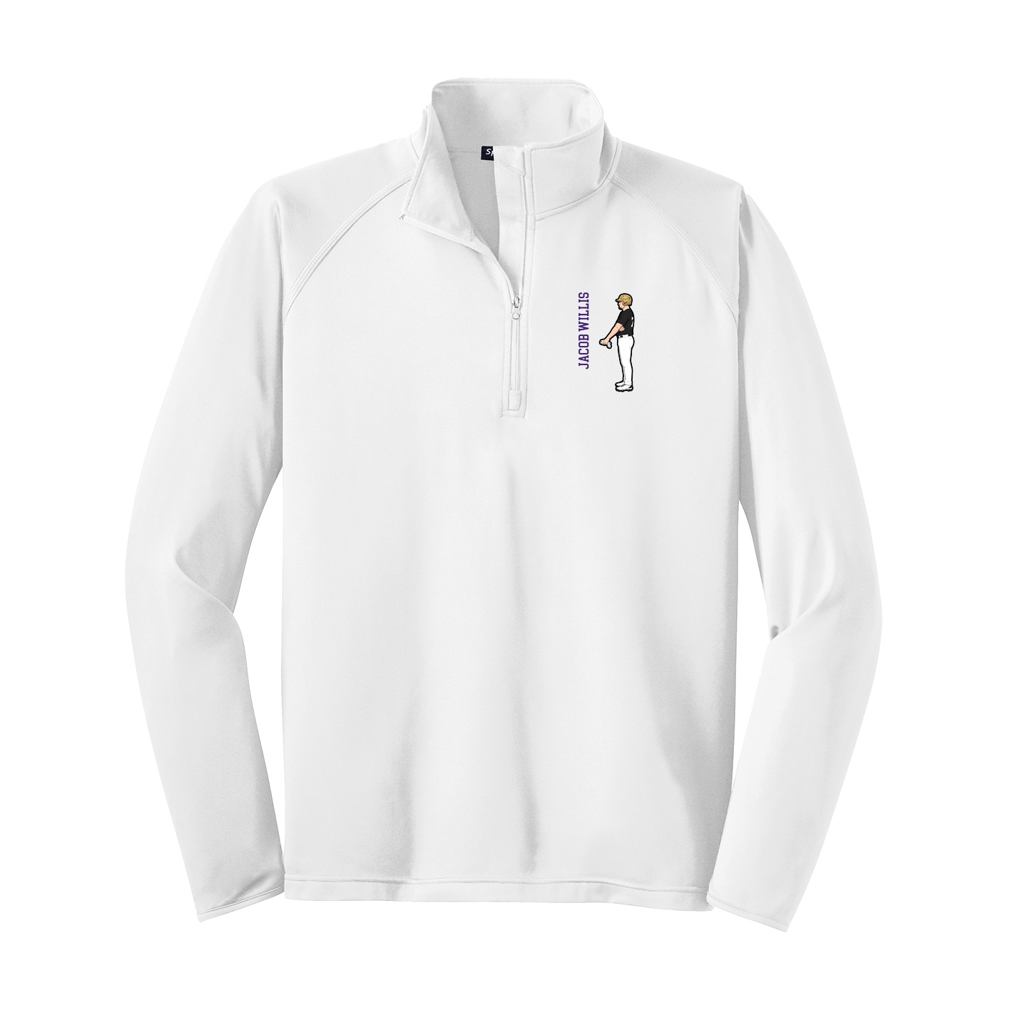 Q-Zip Pullover — Name Vertical in White