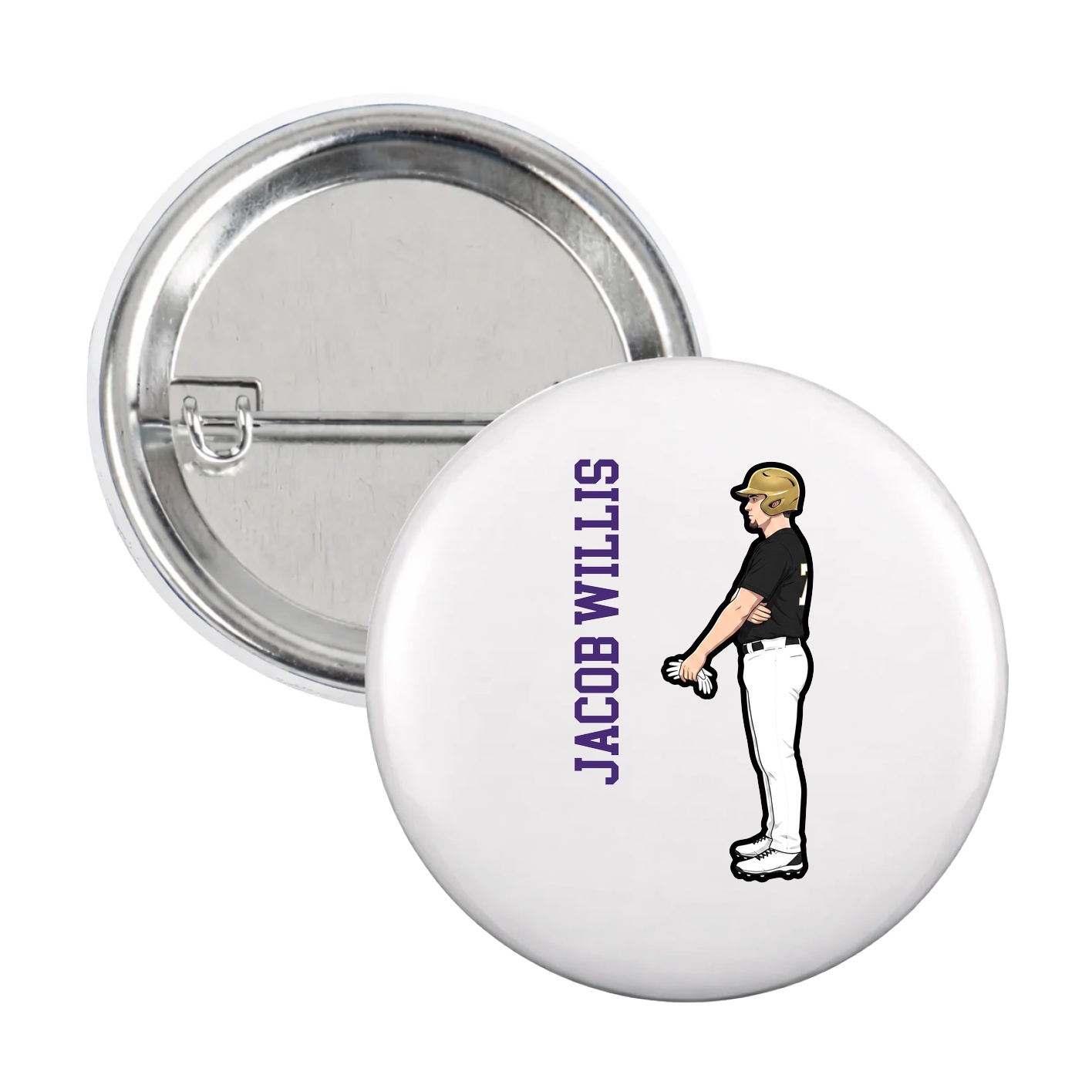 Game Day Button — Name Vertical in White