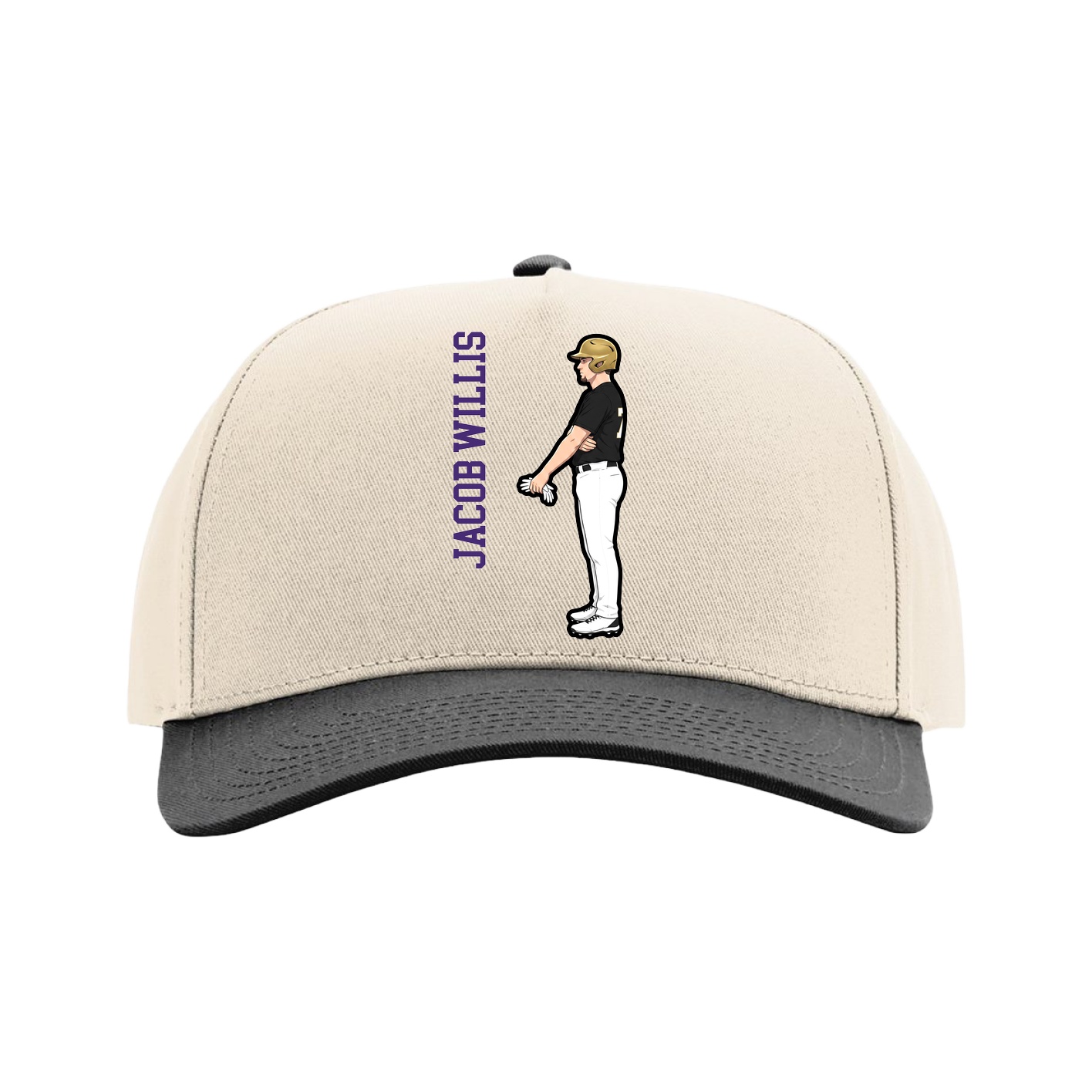 Full Fabric Five-Panel Champ Cap — Name Vertical in Cream/Black