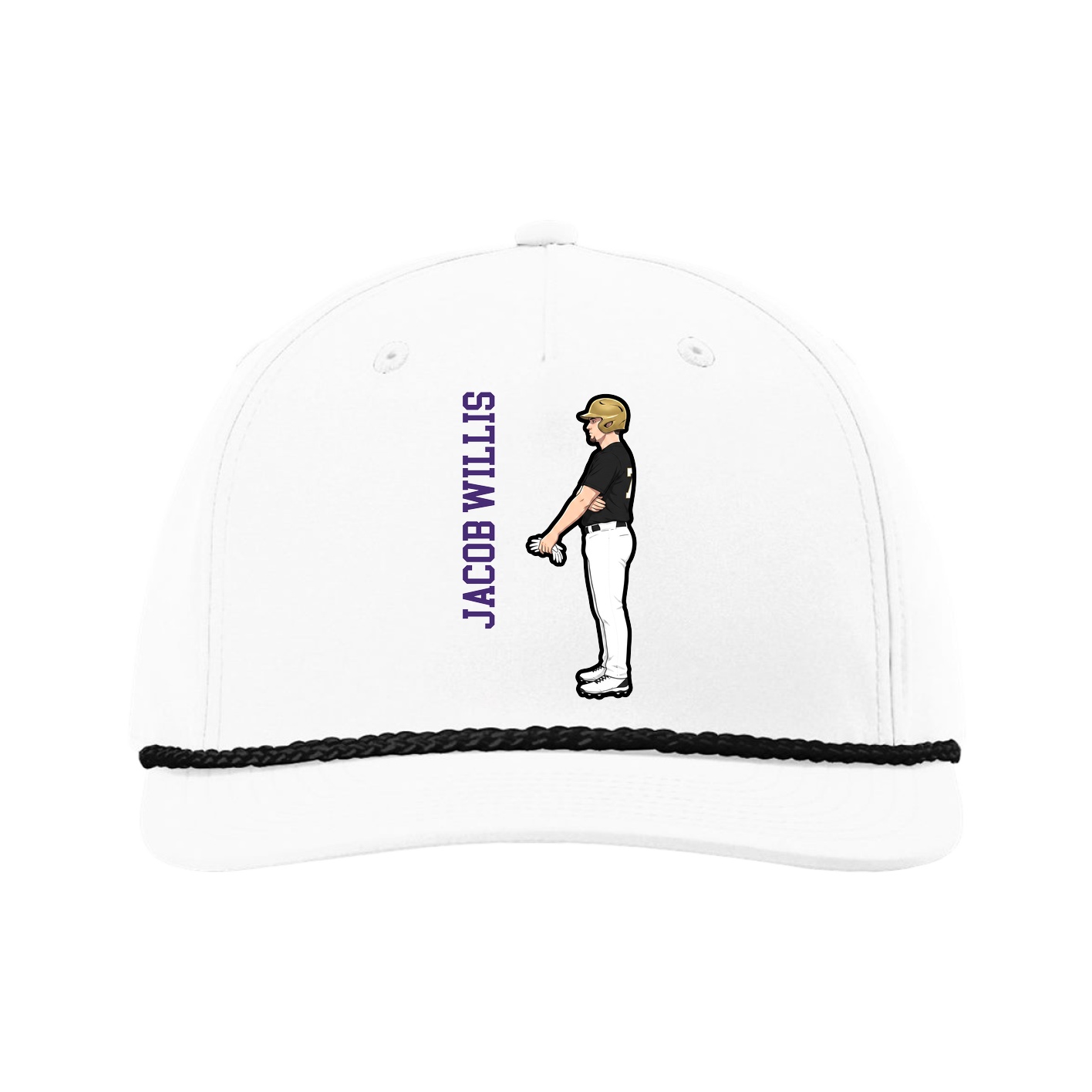 Five-Panel Classic Rope Cap — Name Vertical in White