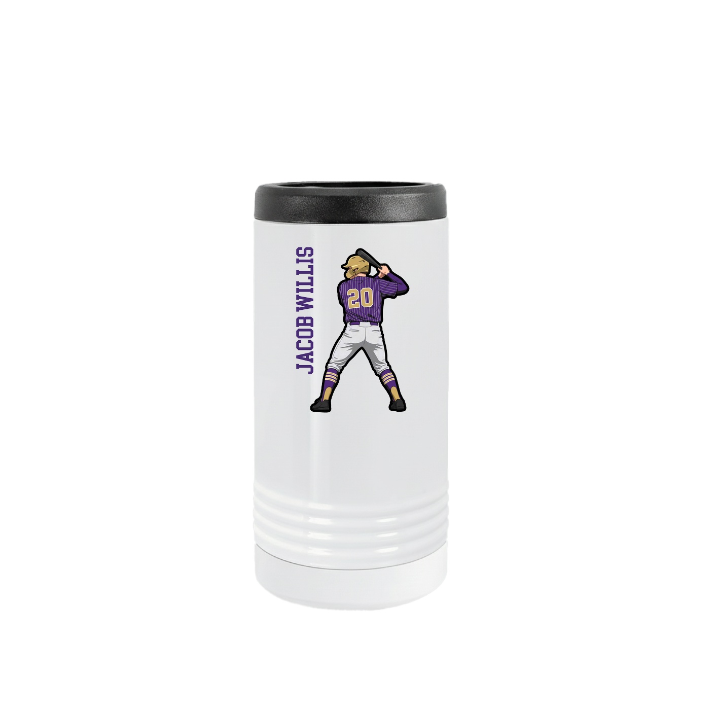 Slim Beverage Holder — Name Vertical in White