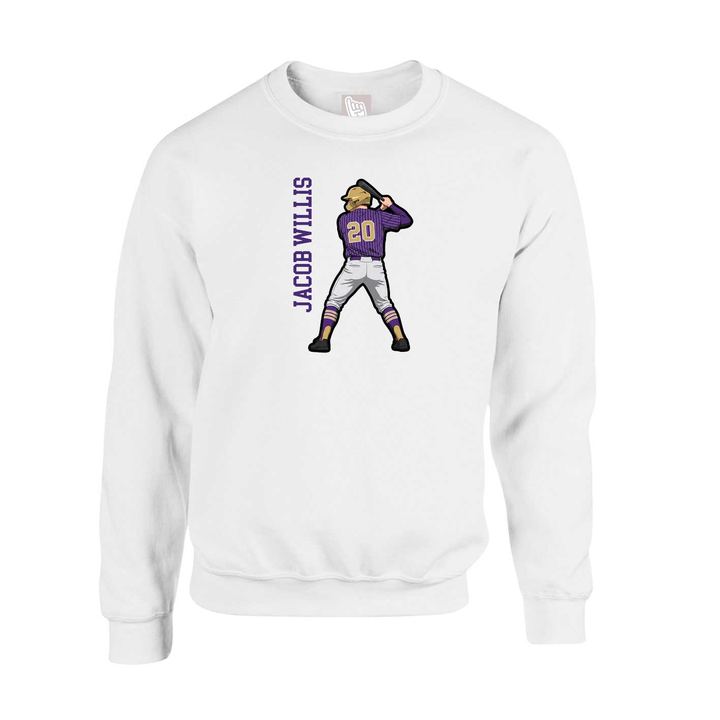Fleece Crew — Name Vertical in White
