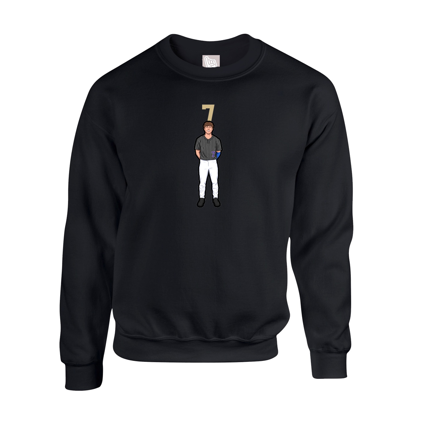 Fleece Crew — Number Top in Black