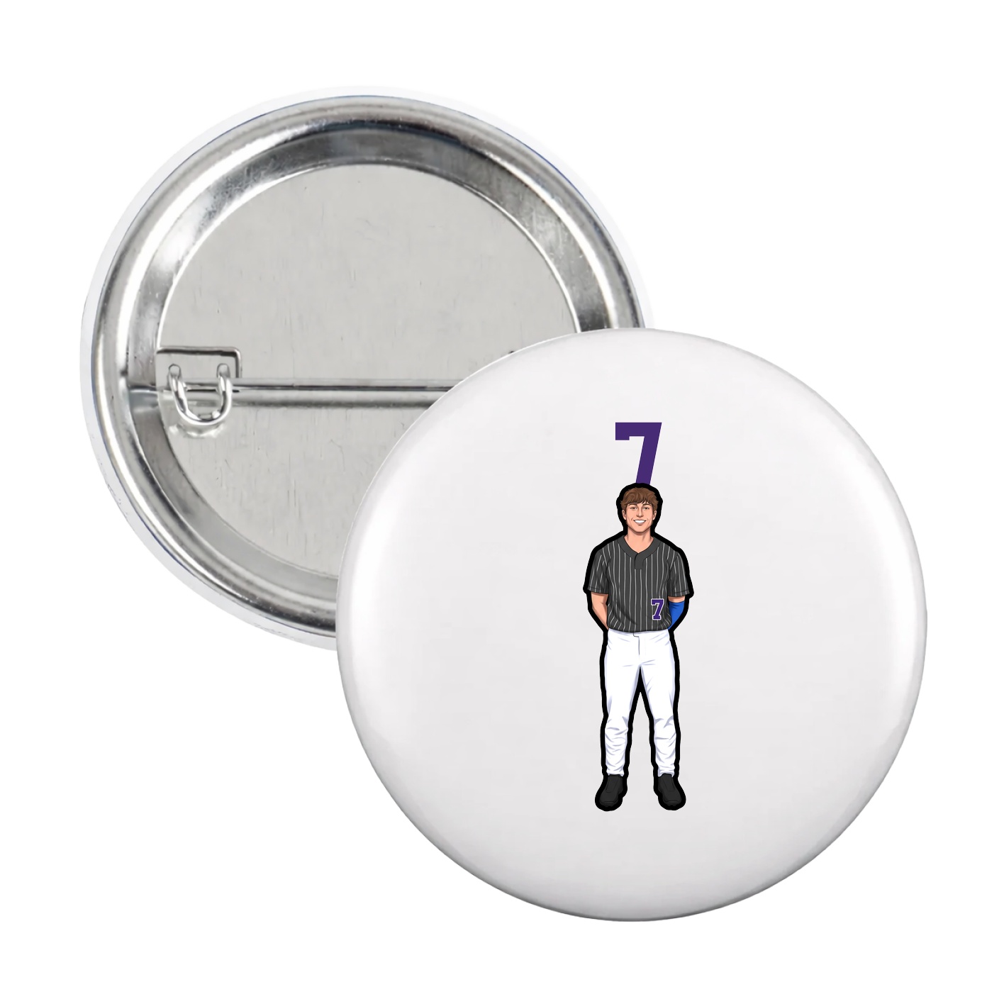 Game Day Button — Number Top in White
