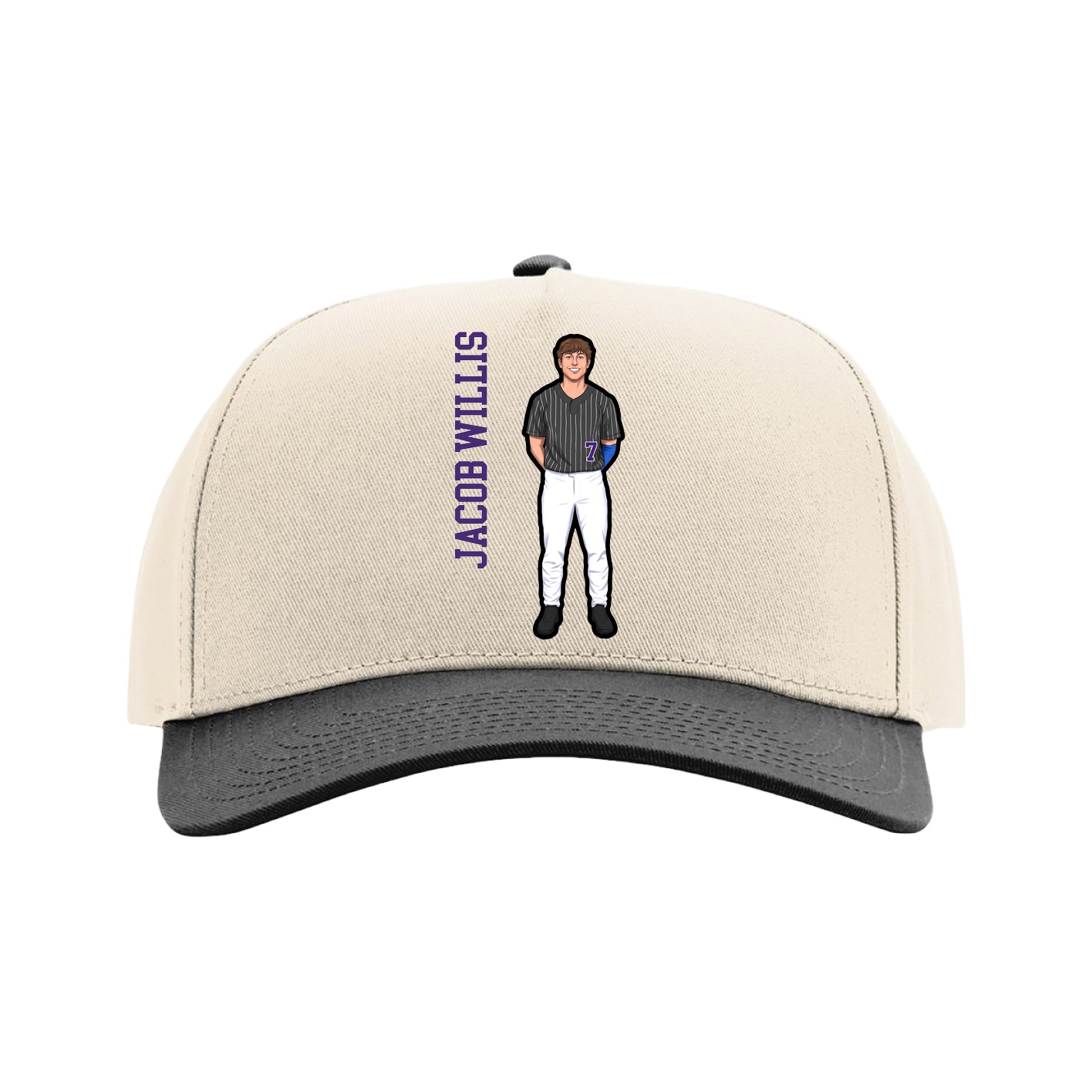 Full Fabric Five-Panel Champ Cap — Name Vertical in Cream/Black