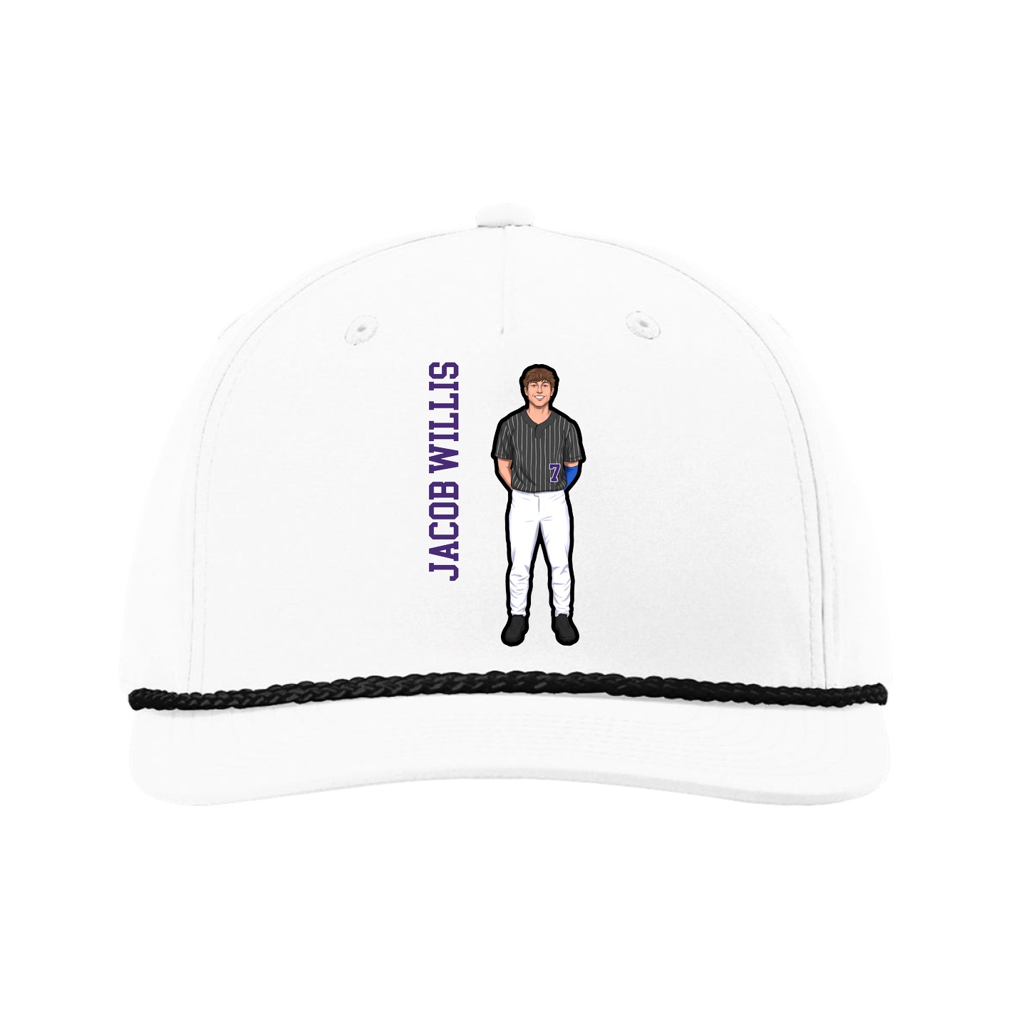Five-Panel Classic Rope Cap — Name Vertical in White