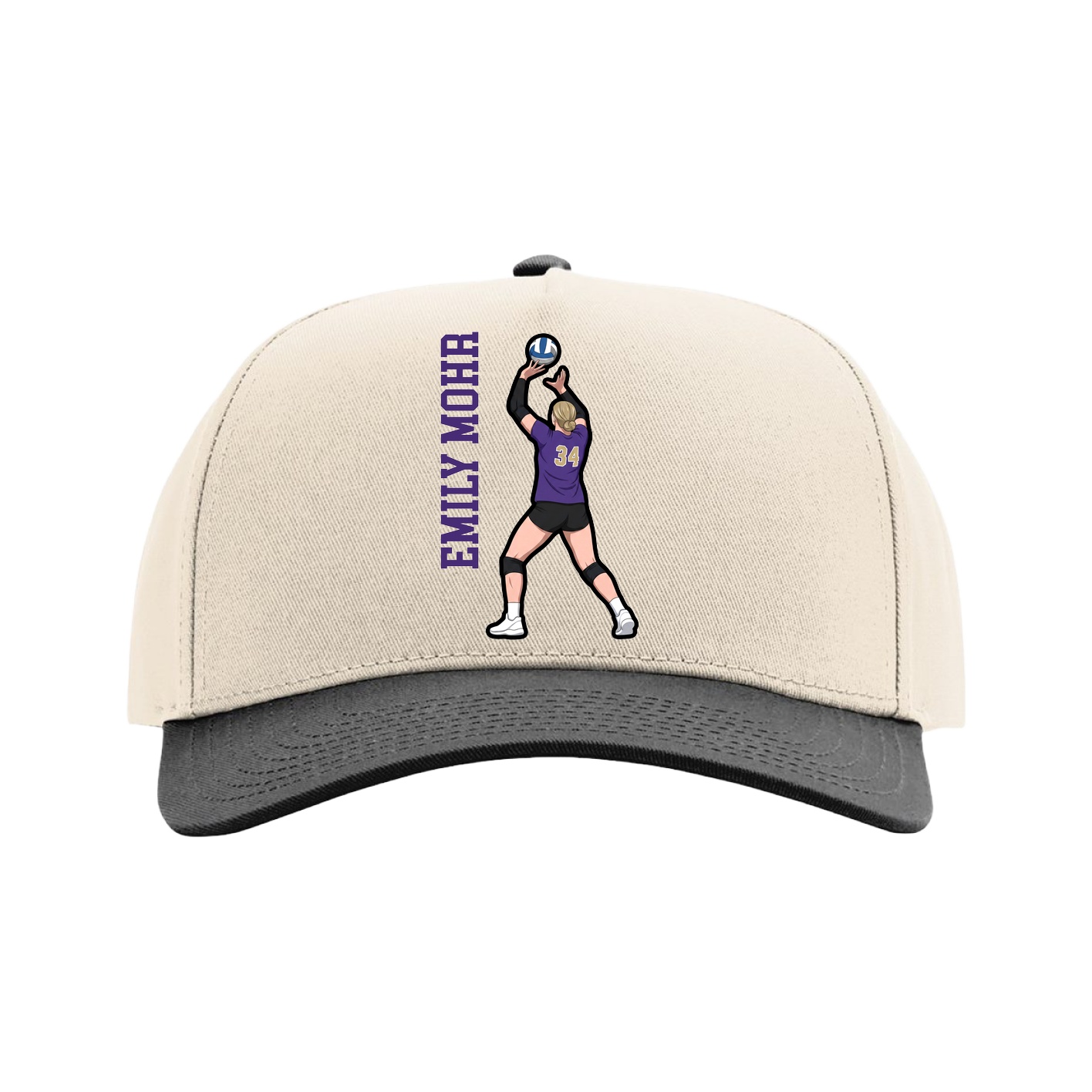 Full Fabric Five-Panel Champ Cap — Name Vertical in Cream/Black