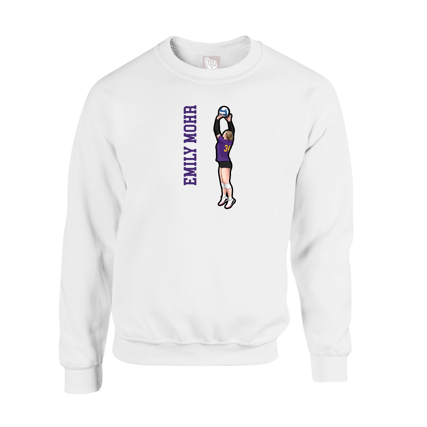 Fleece Crew — Name Vertical in White