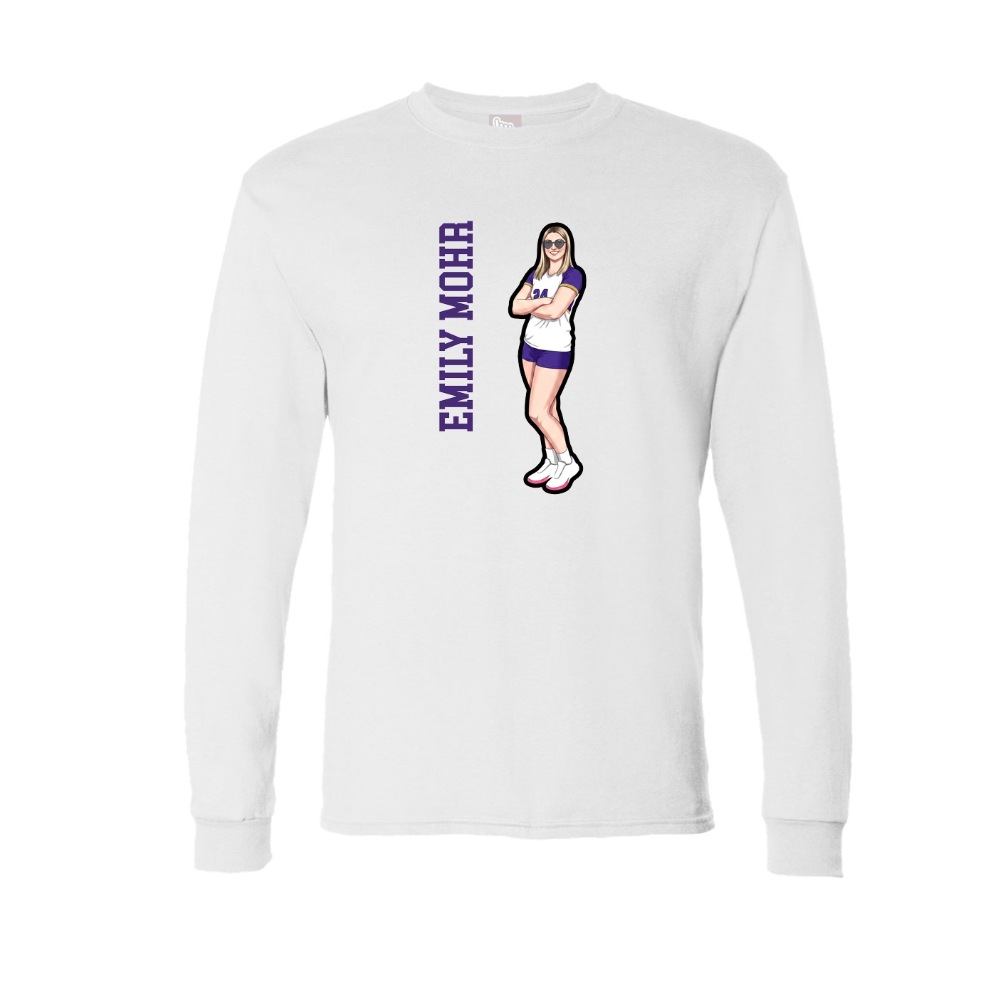 Long Sleeve Tee — Name Vertical in White