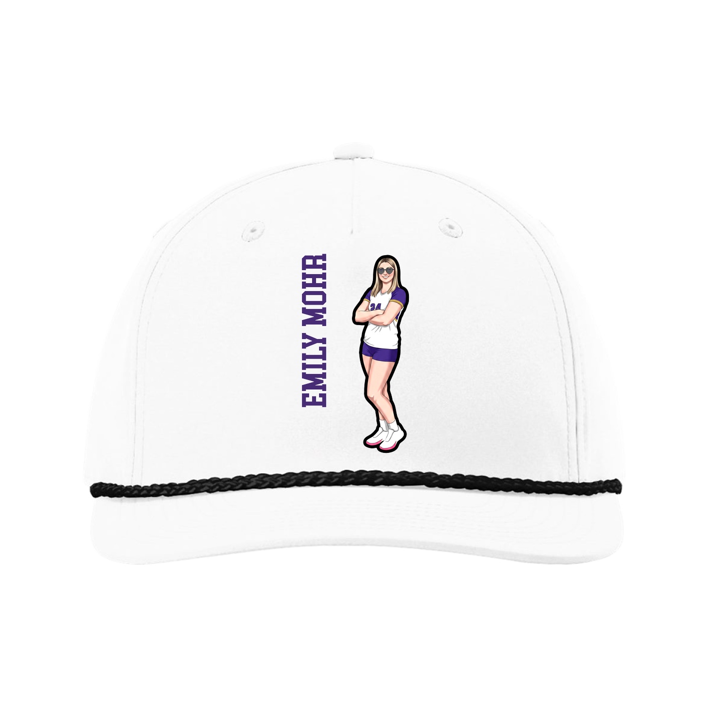 Five-Panel Classic Rope Cap — Name Vertical in White