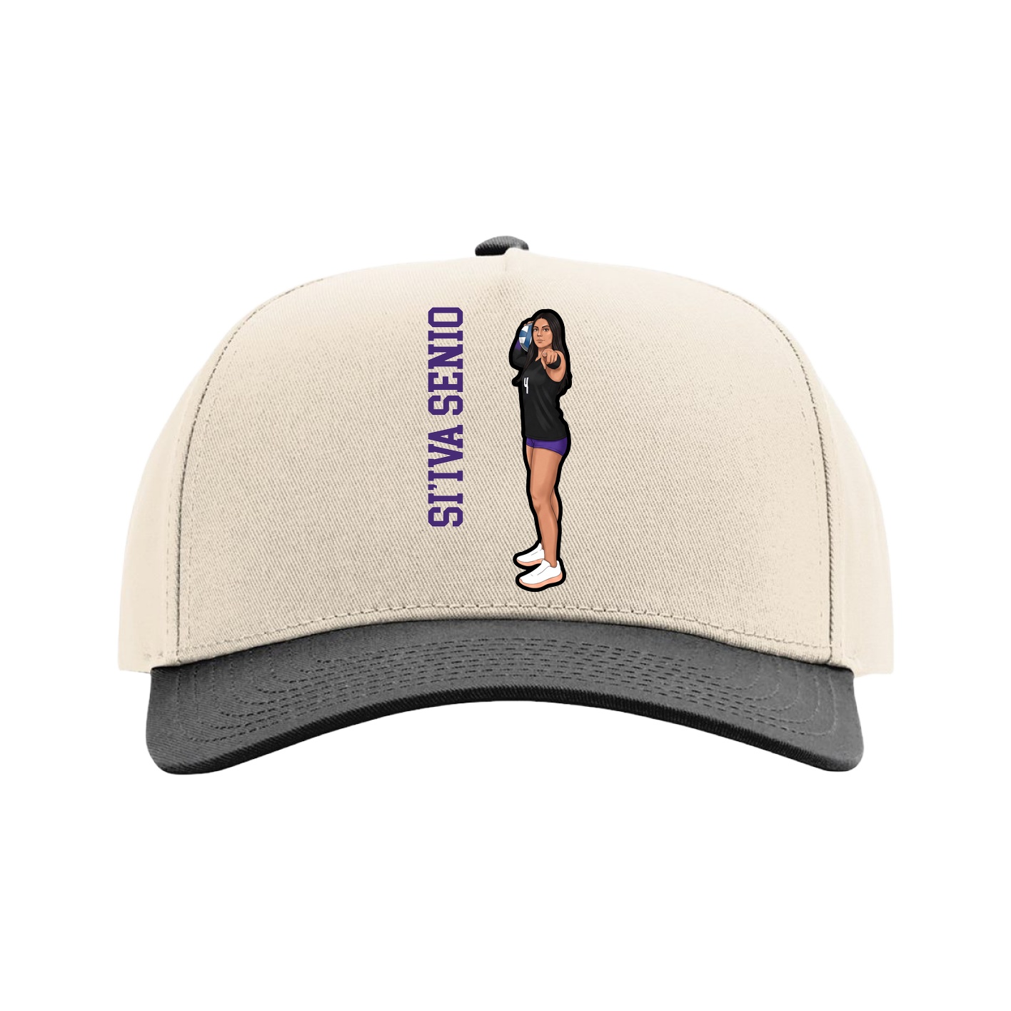 Full Fabric Five-Panel Champ Cap — Name Vertical in Cream/Black