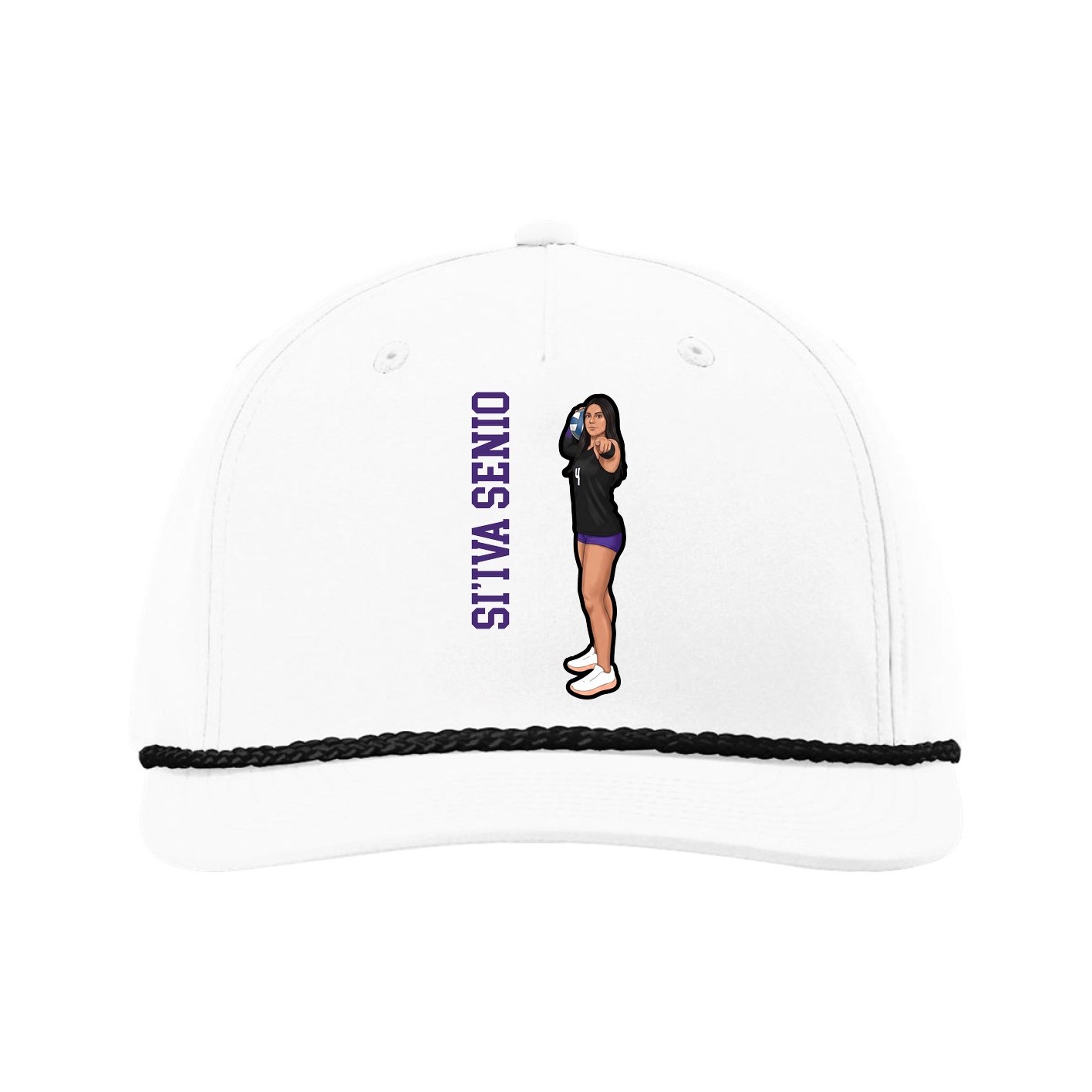 Five-Panel Classic Rope Cap — Name Vertical in White
