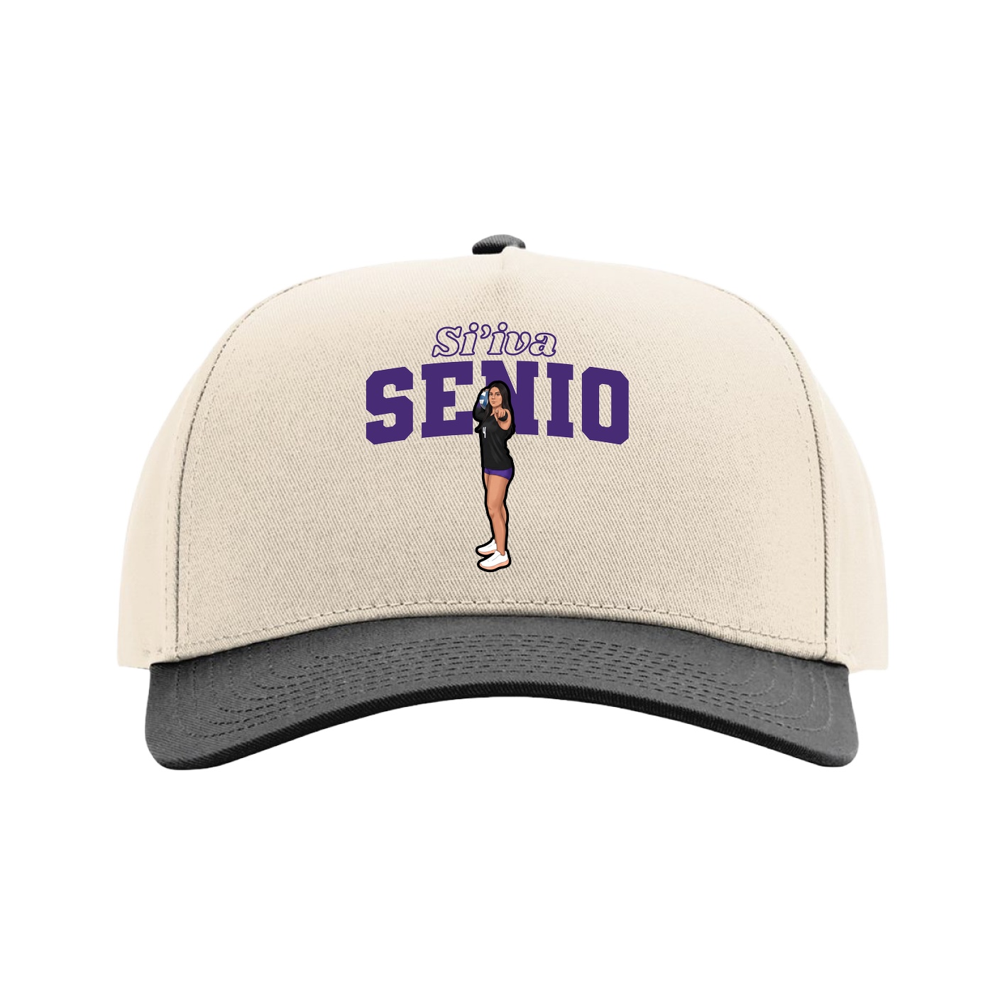 Full Fabric Five-Panel Champ Cap — Name Arch in Cream/Black