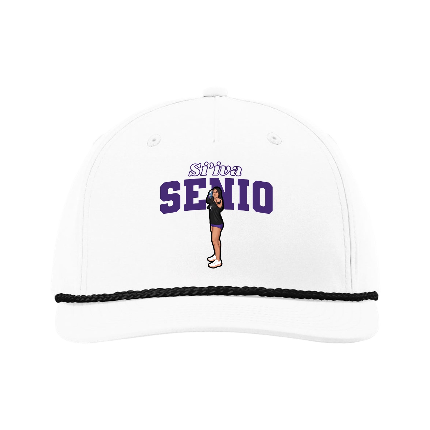 Five-Panel Classic Rope Cap — Name Arch in White