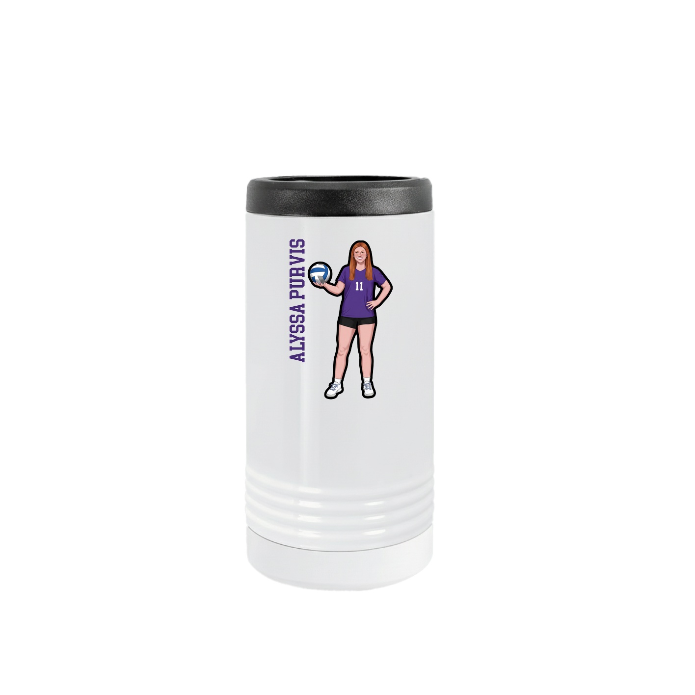Slim Beverage Holder — Name Vertical in White