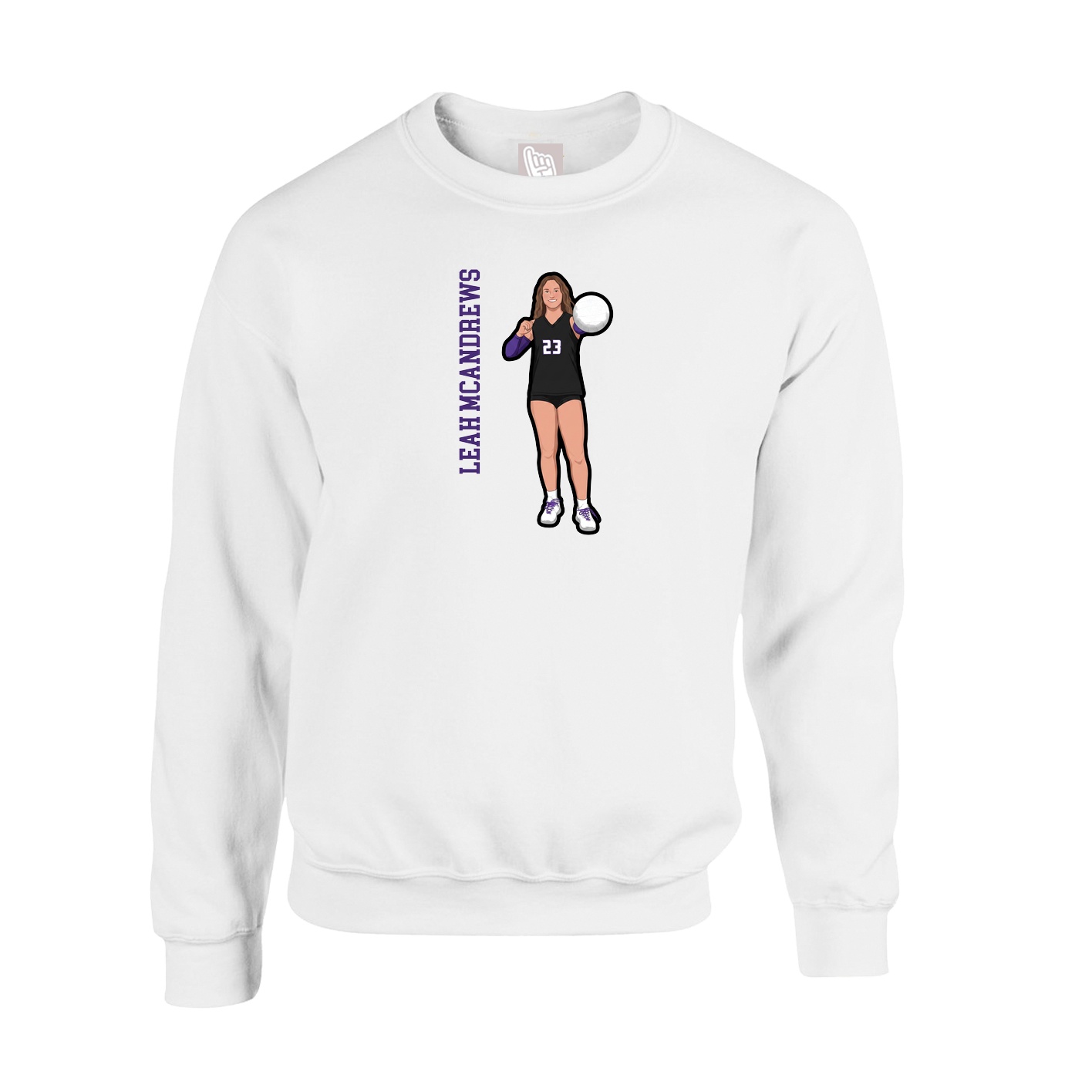 Fleece Crew — Name Vertical in White